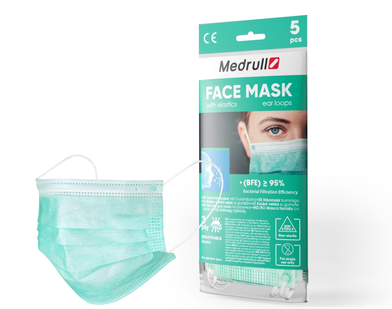 MEDRULL maska ar gumijām (3 - k.), 5 gab - Produkta attēls 