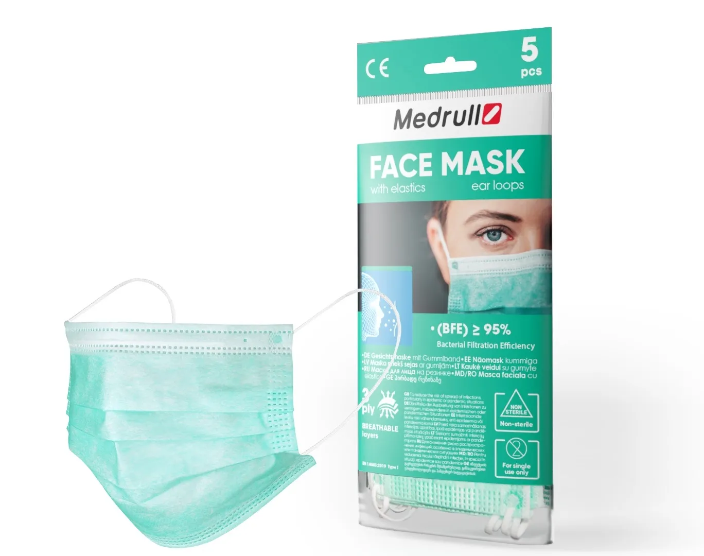 MEDRULL maska ar gumijām (3 - k.), 5 gab - Produkta attēls 