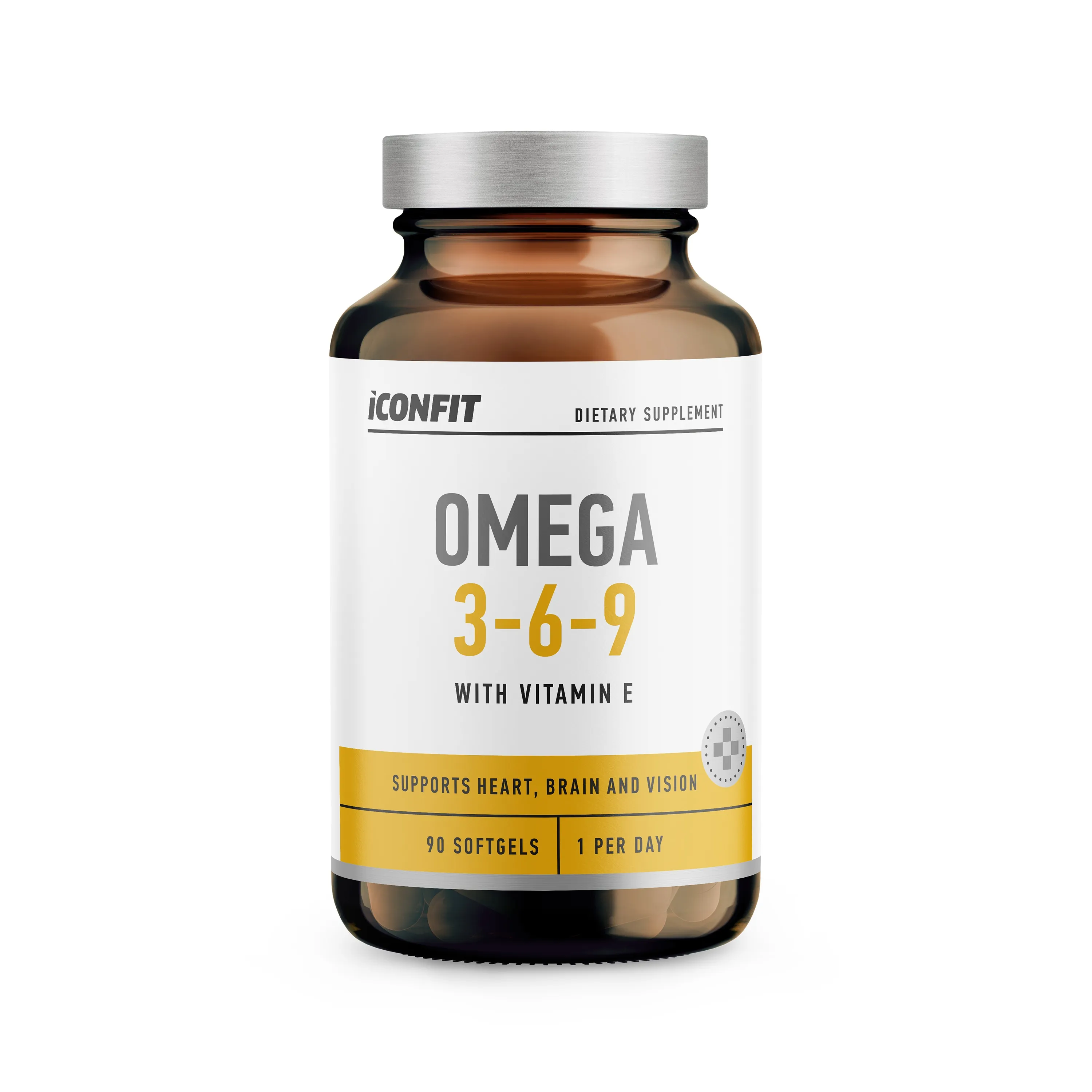 ICONFIT Omega 3-6-9 ar E vitamīnu kapsulas, 90 gab. - Produkta attēls 