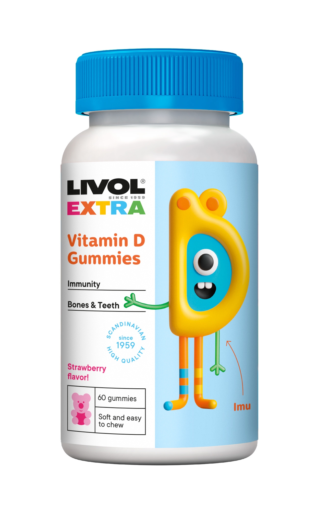 LIVOL EXTRA vitamīna D košļājamās pastilas lācīšu formā, 60 gab. - Produkta attēls 