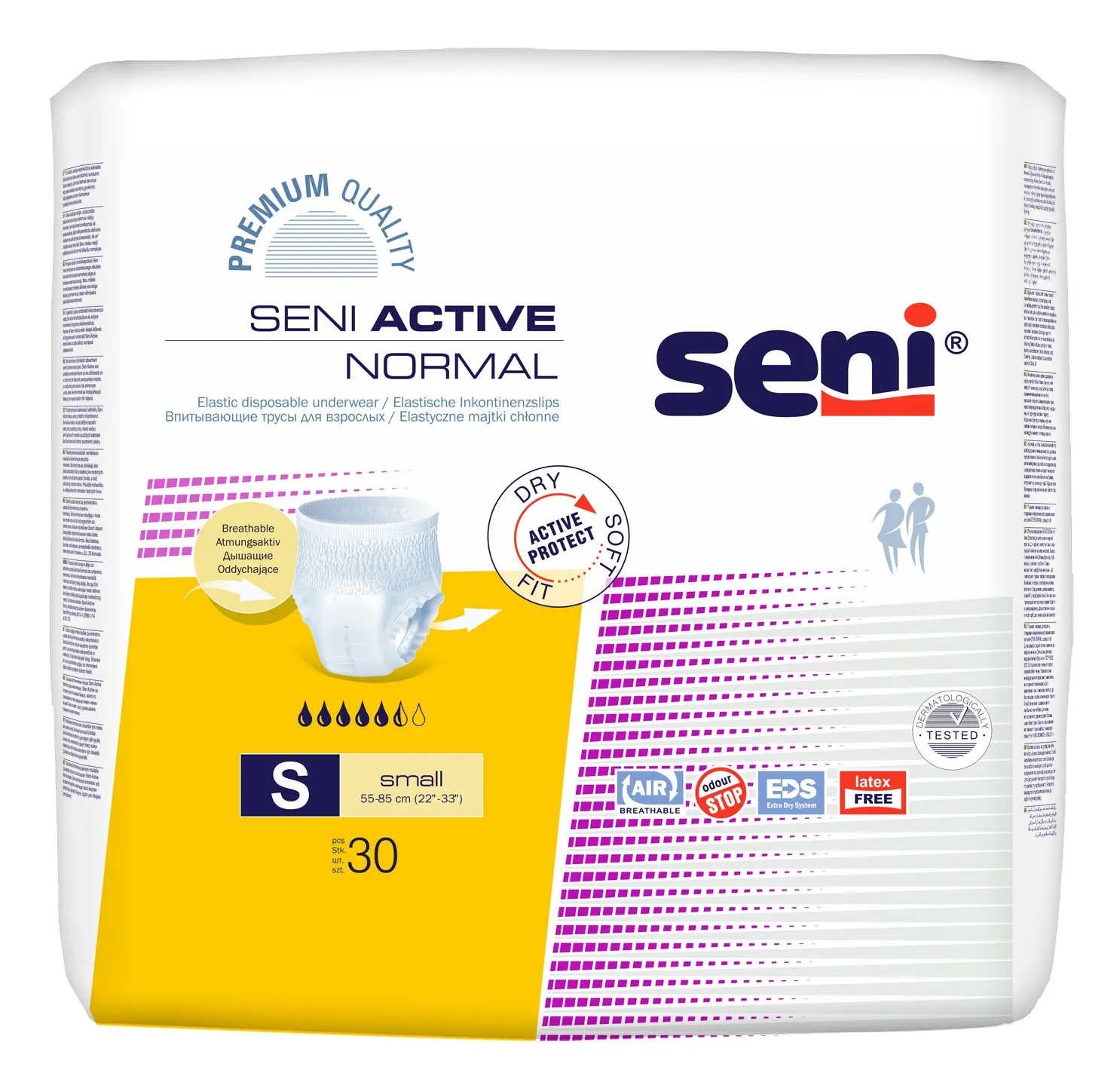 SENI ACTIVE NORMAL biksītes pieaugušajiem, S izmērs (55-85 cm), 30 gab - Produkta attēls 