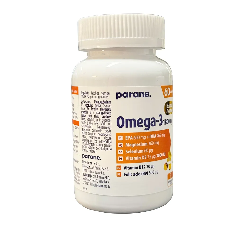 PARANE Omega-3 1800 mg + Magnijs + Selēns + Vitamīni, 60 gab - Produkta attēls 
