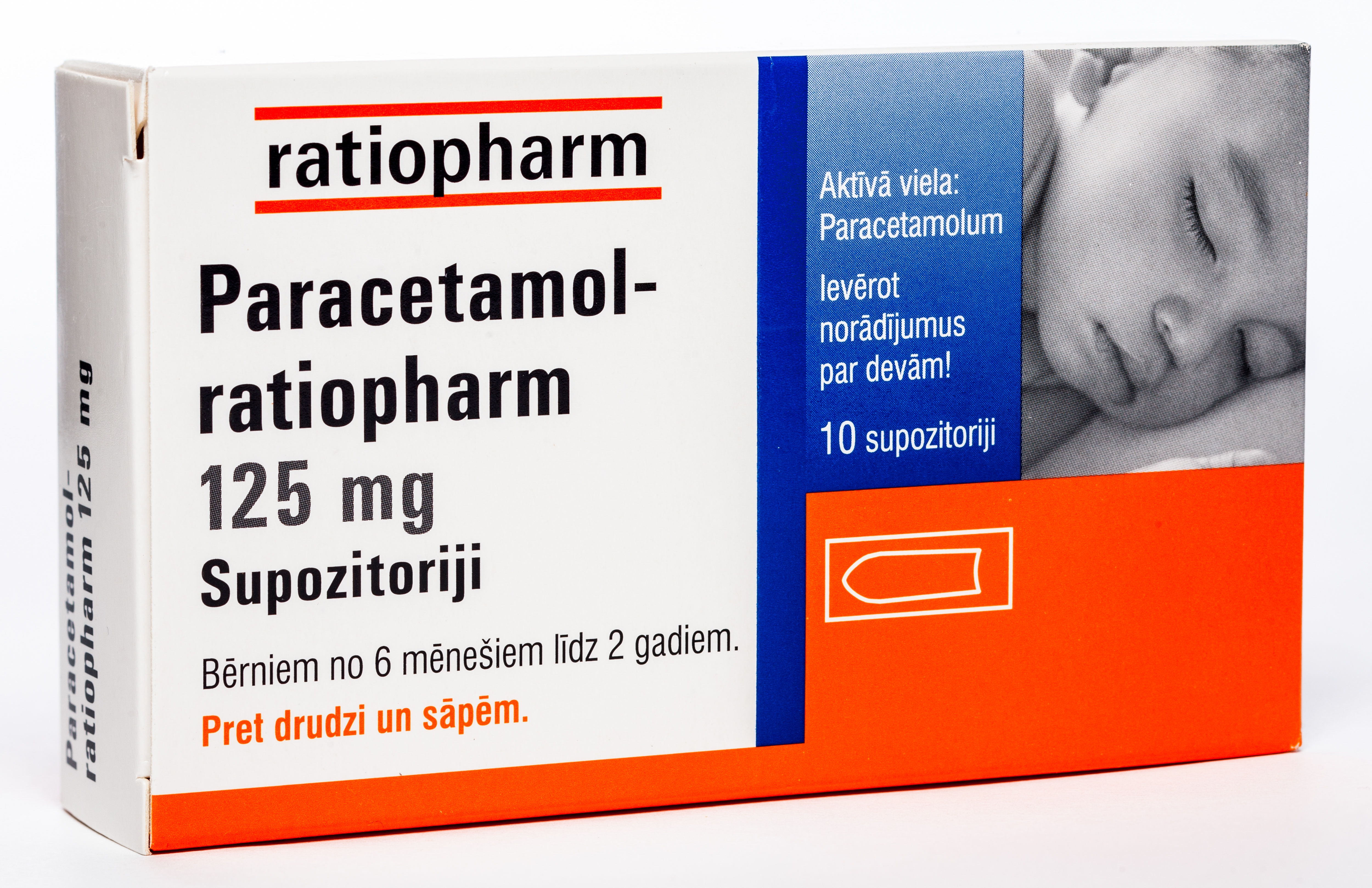 PARACETAMOL Ratiopharm 125 mg supozitoriji, 10 gab. - Produkta attēls 