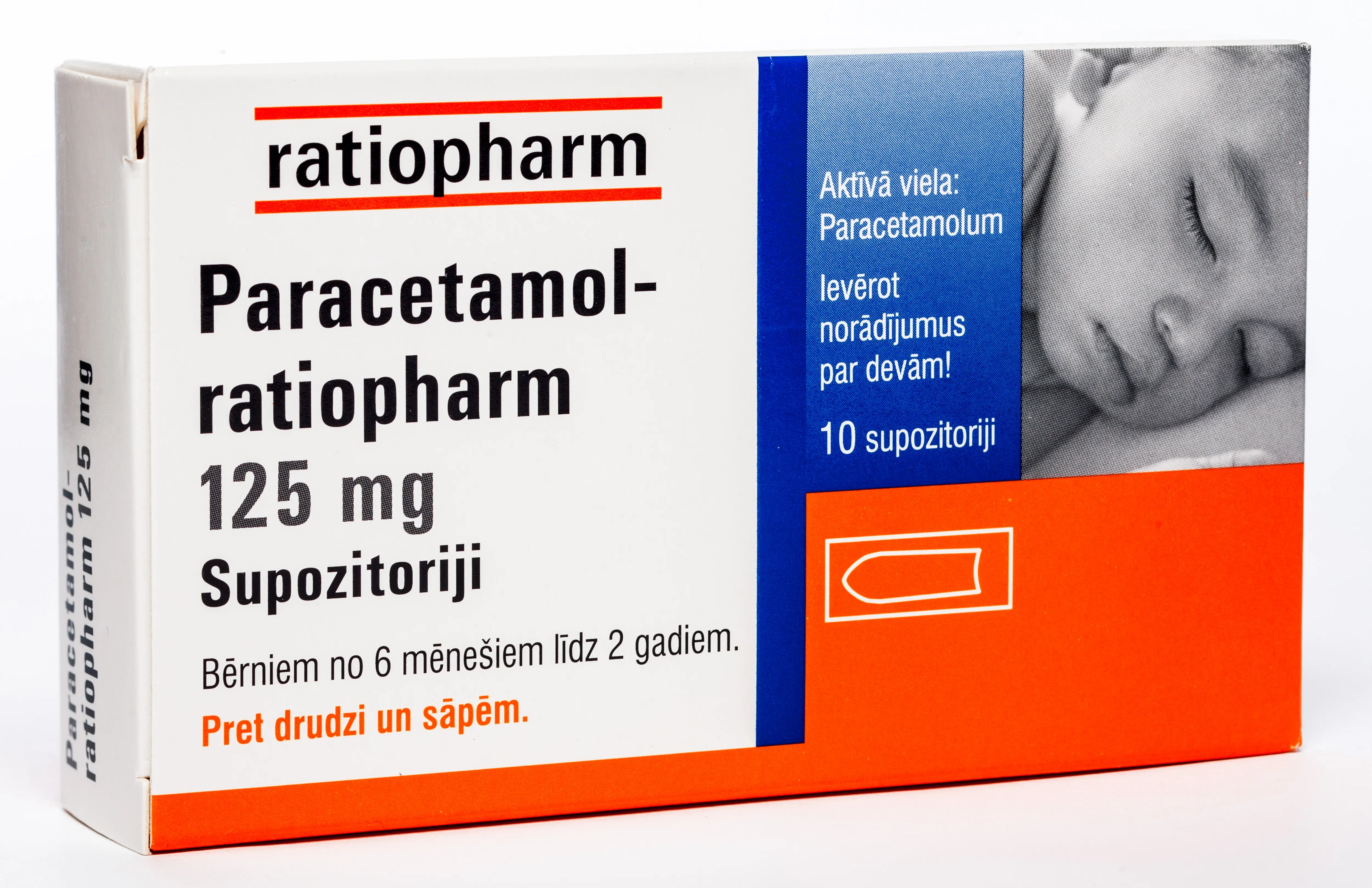 PARACETAMOL Ratiopharm 125 mg supozitoriji, 10 gab. - Produkta attēls 