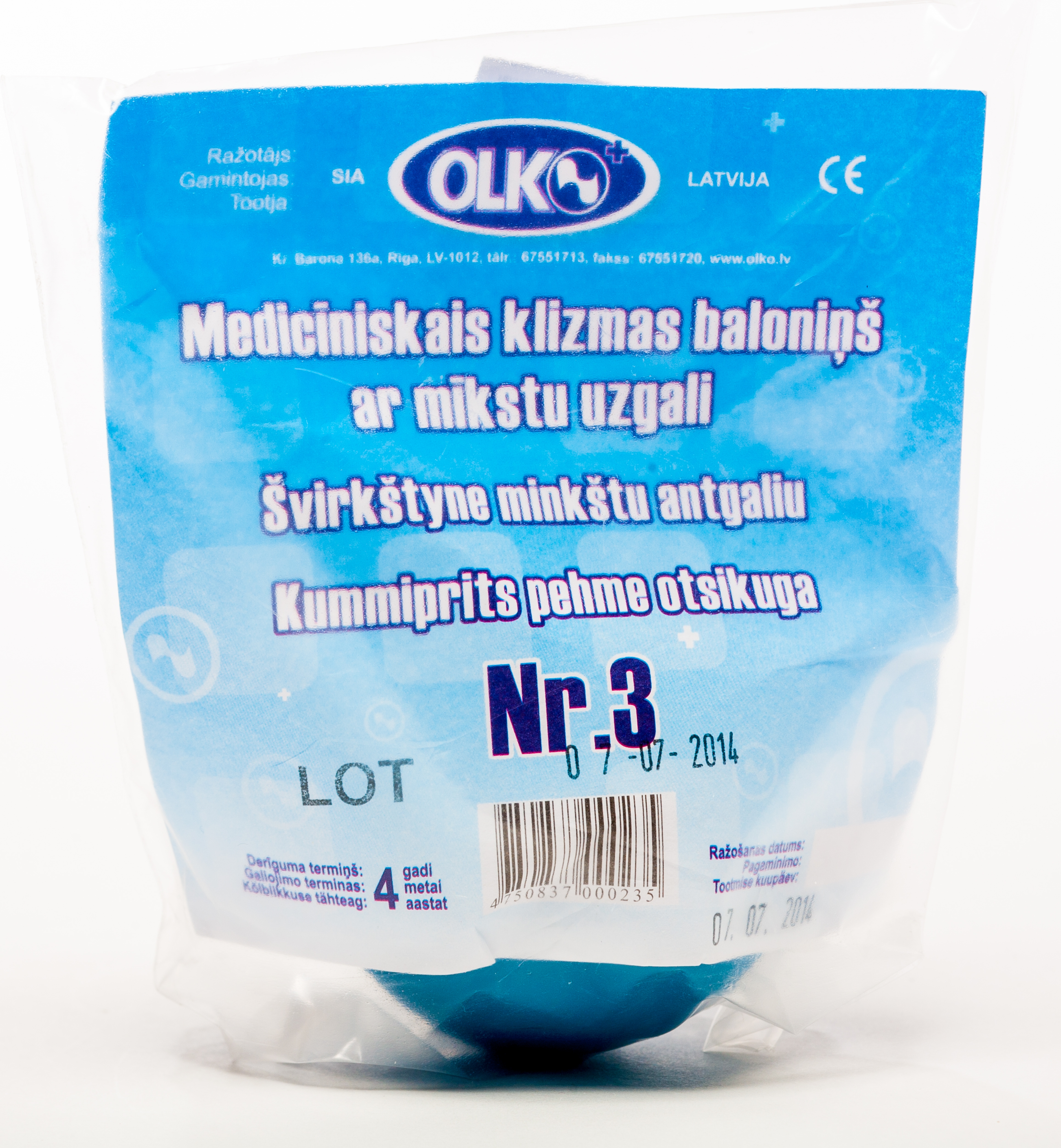 GUMIJAS KLIZMAS BALONS AR MĪKSTO UZGALI NR.3 (OLKO) - Produkta attēls 