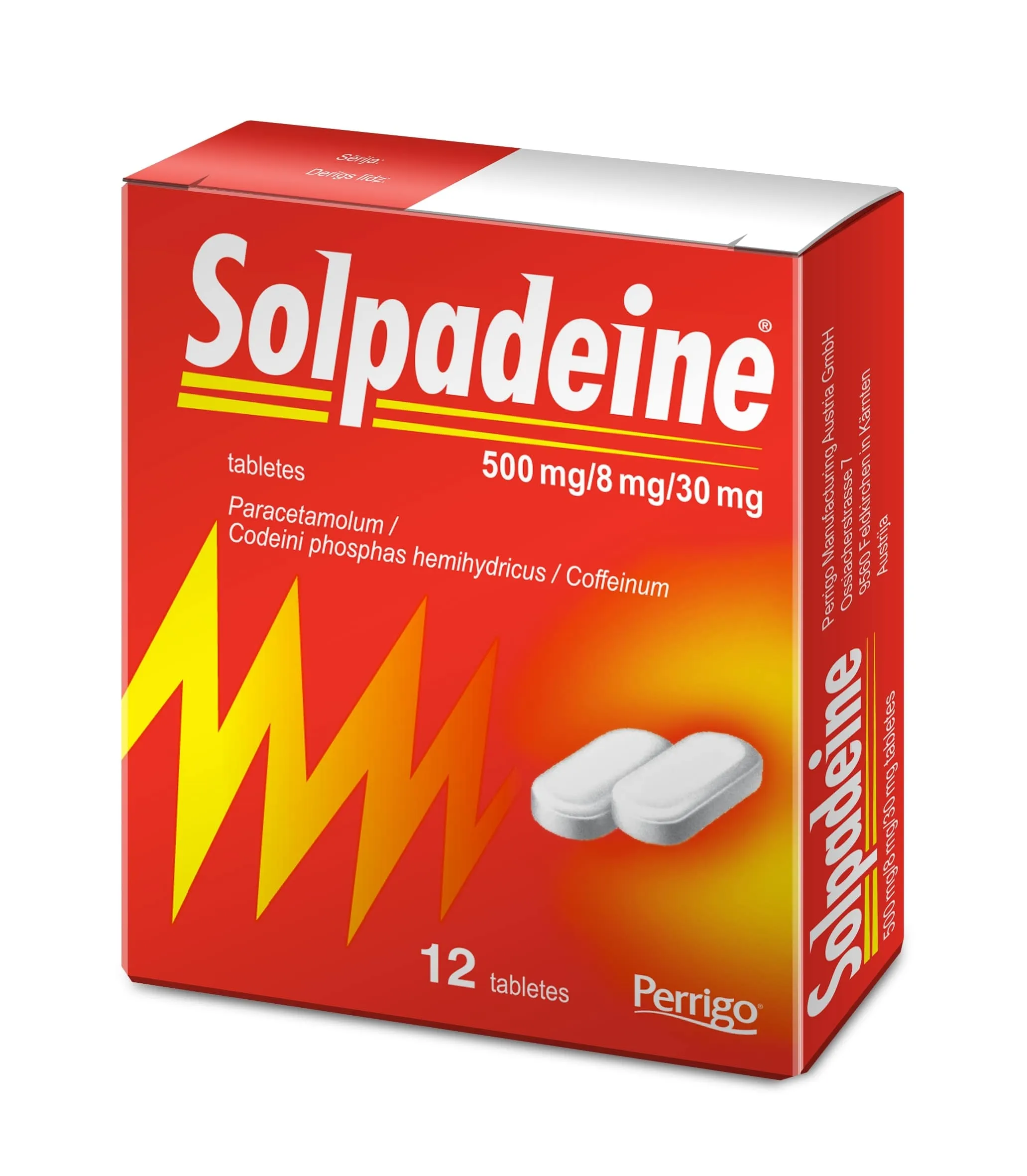 SOLPADEINE 500 mg/ 8 mg / 30 mg tabletes, 12 gab - Produkta attēls 