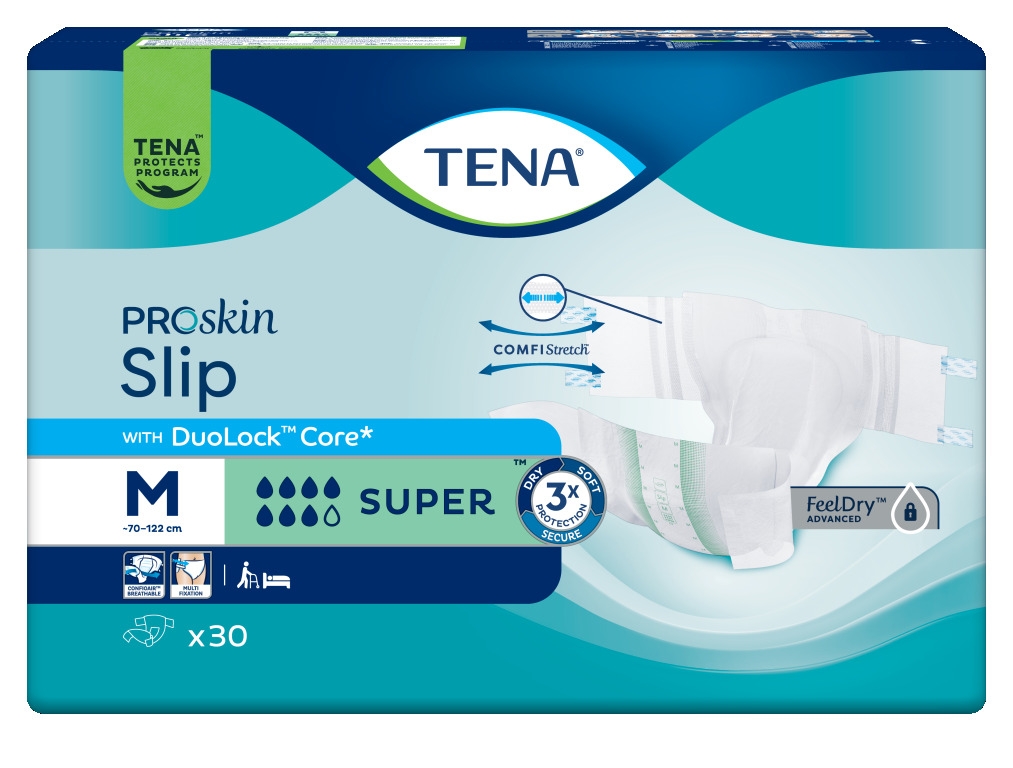 TENA Slip Super autiņbikses, M (70–122cm) izmērs, 30 gab. - Produkta attēls 