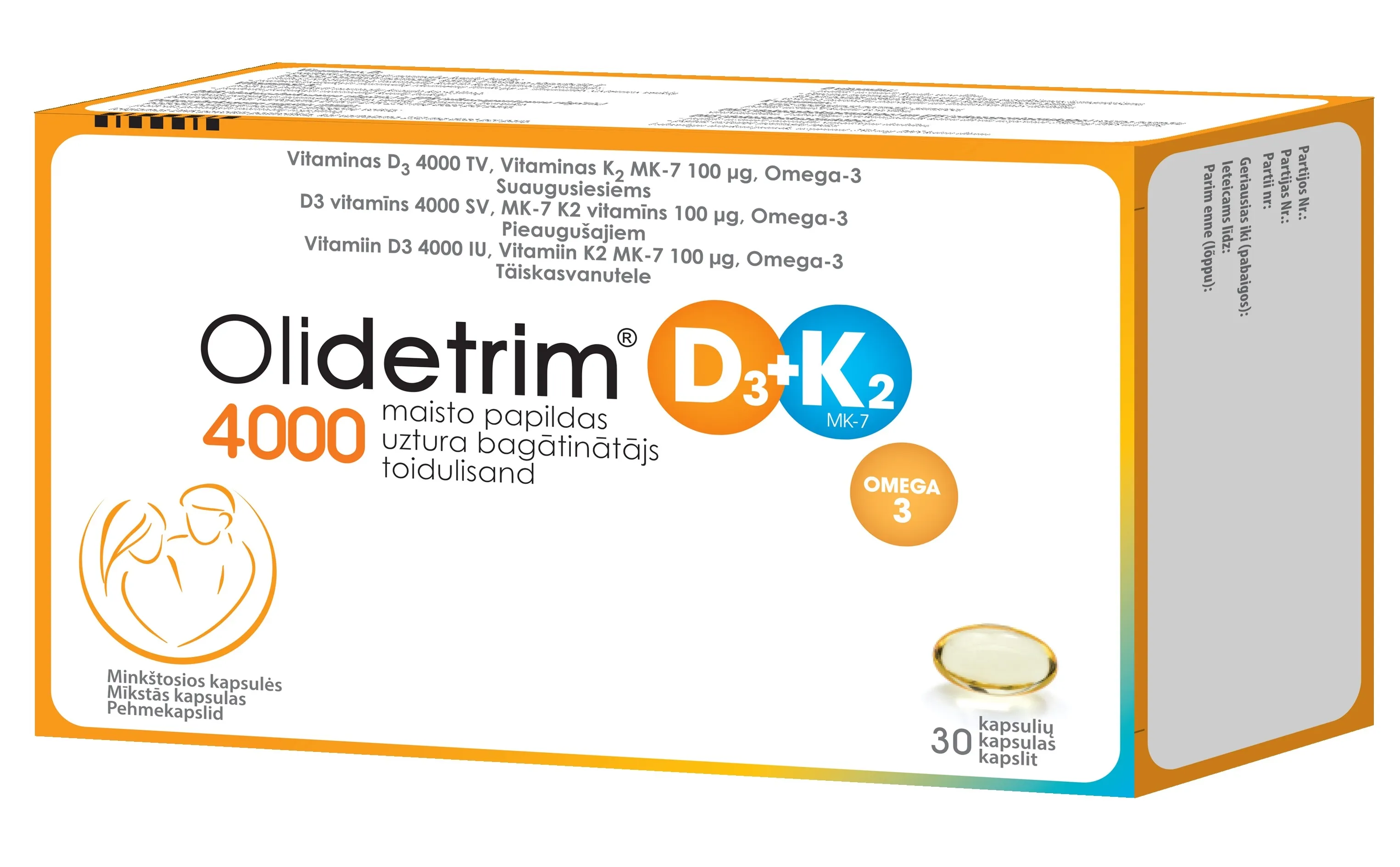 OLIDETRIM 4000 D3+ K2 Omega-3 kapsulas N30 - Produkta attēls 