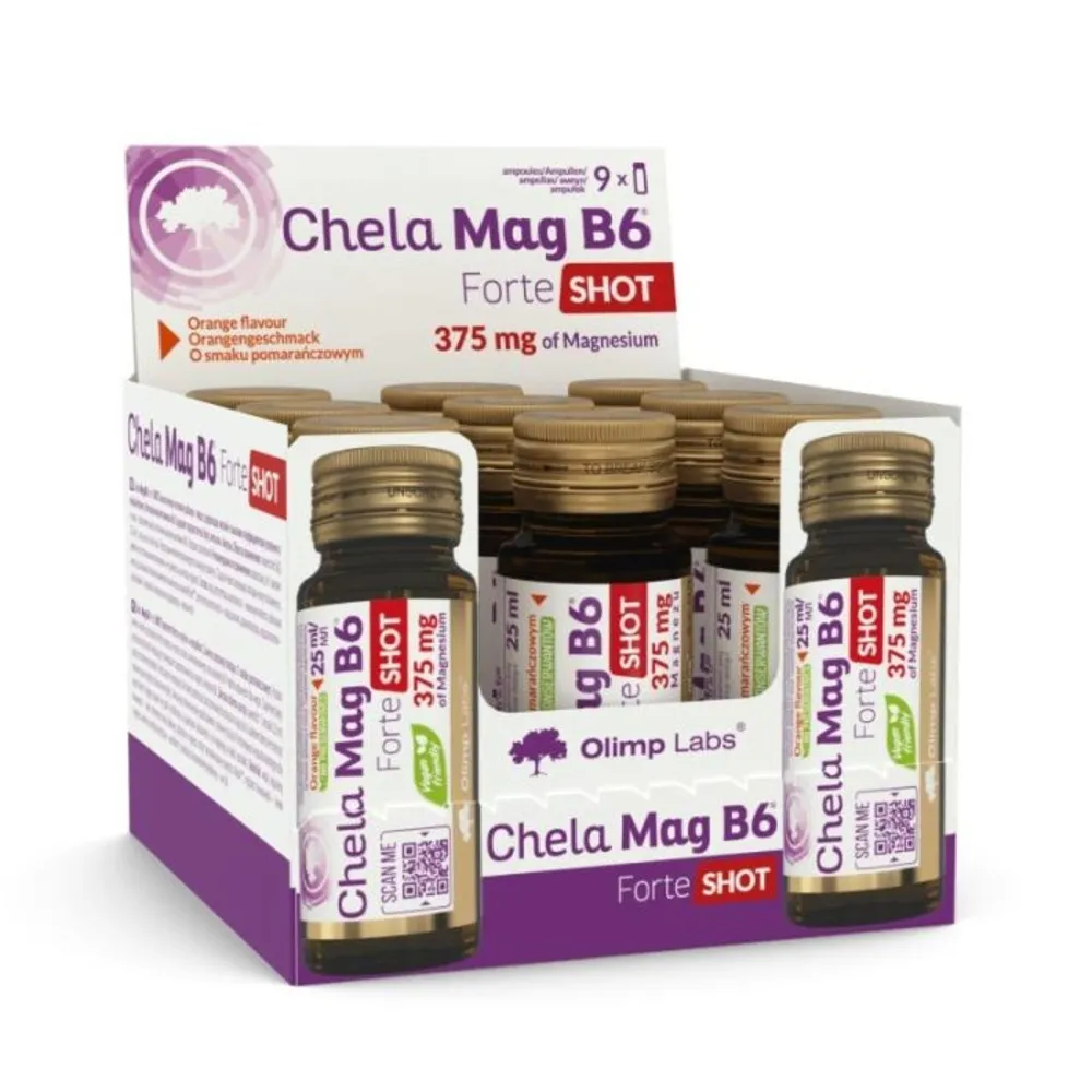 OLIMPLABS Chela-Mag B6 Forte Shot 25 ml ampulas (apelsīns), 9 gab - Produkta attēls 