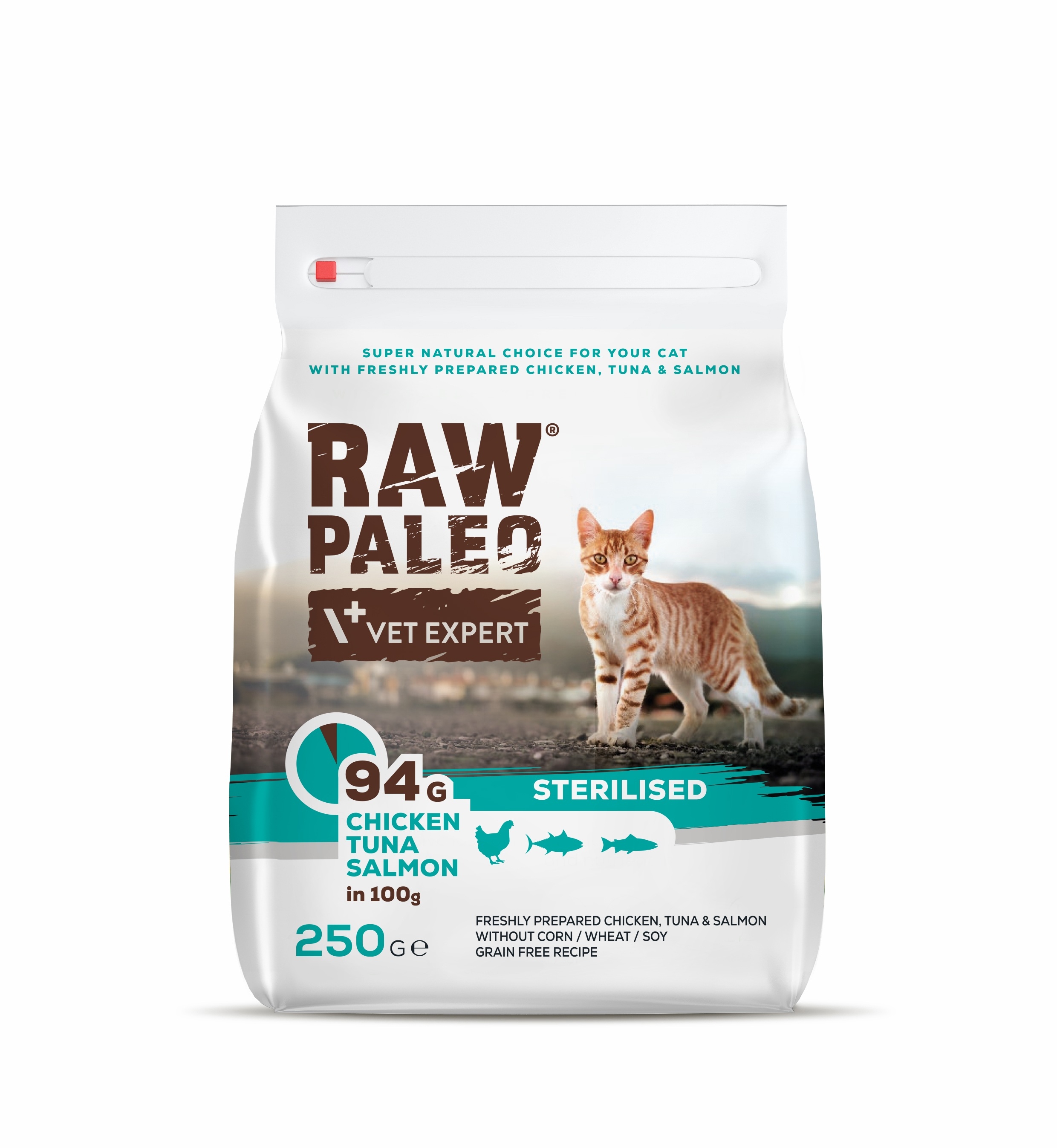 RAW PALEO KAĶU SAUSĀ B STER VISTA/TUNCIS/LASIS 250G - Produkta attēls 