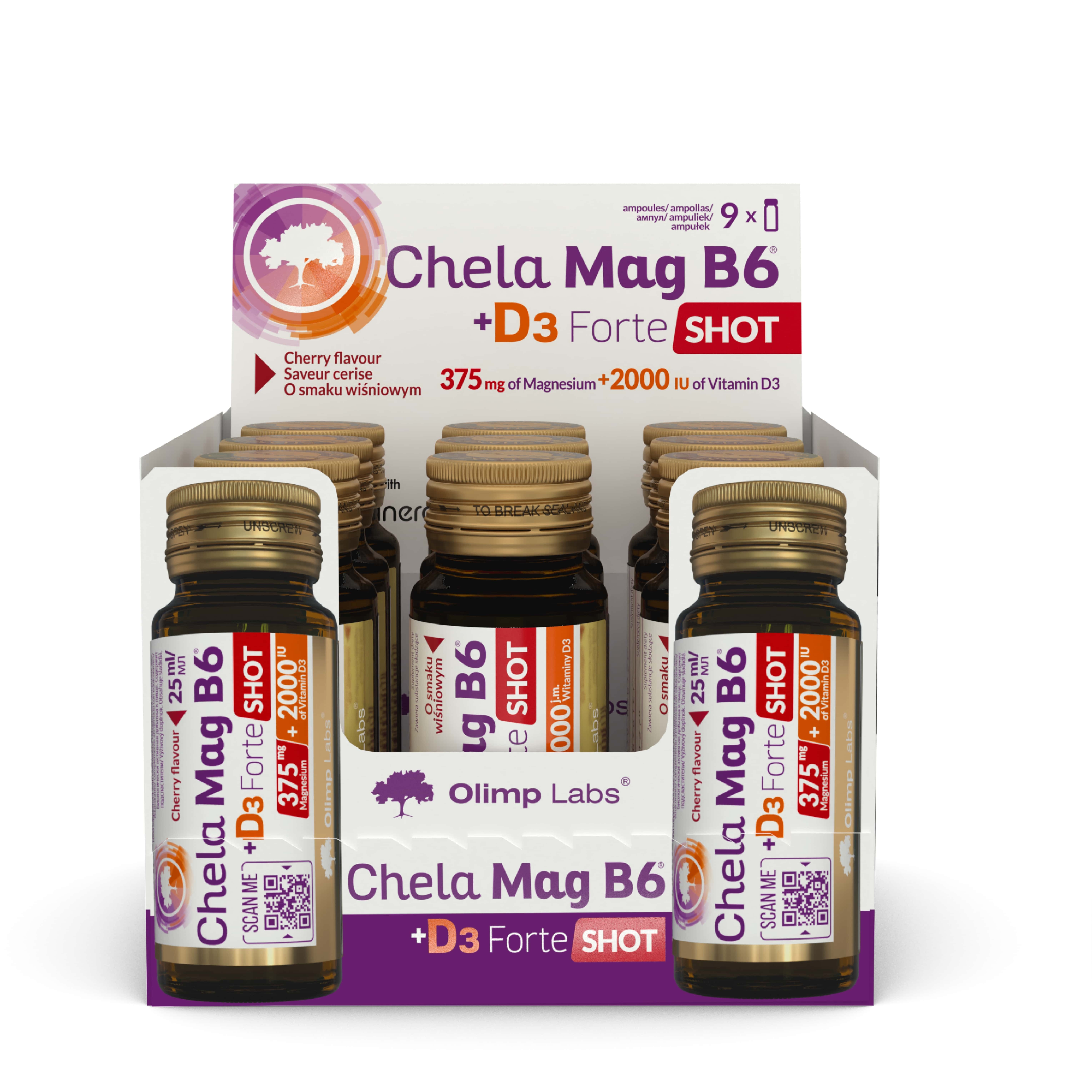 OlLIMP LABS® Chela Mag B6 + D3 Forte šoti, 9 gab - Produkta attēls 