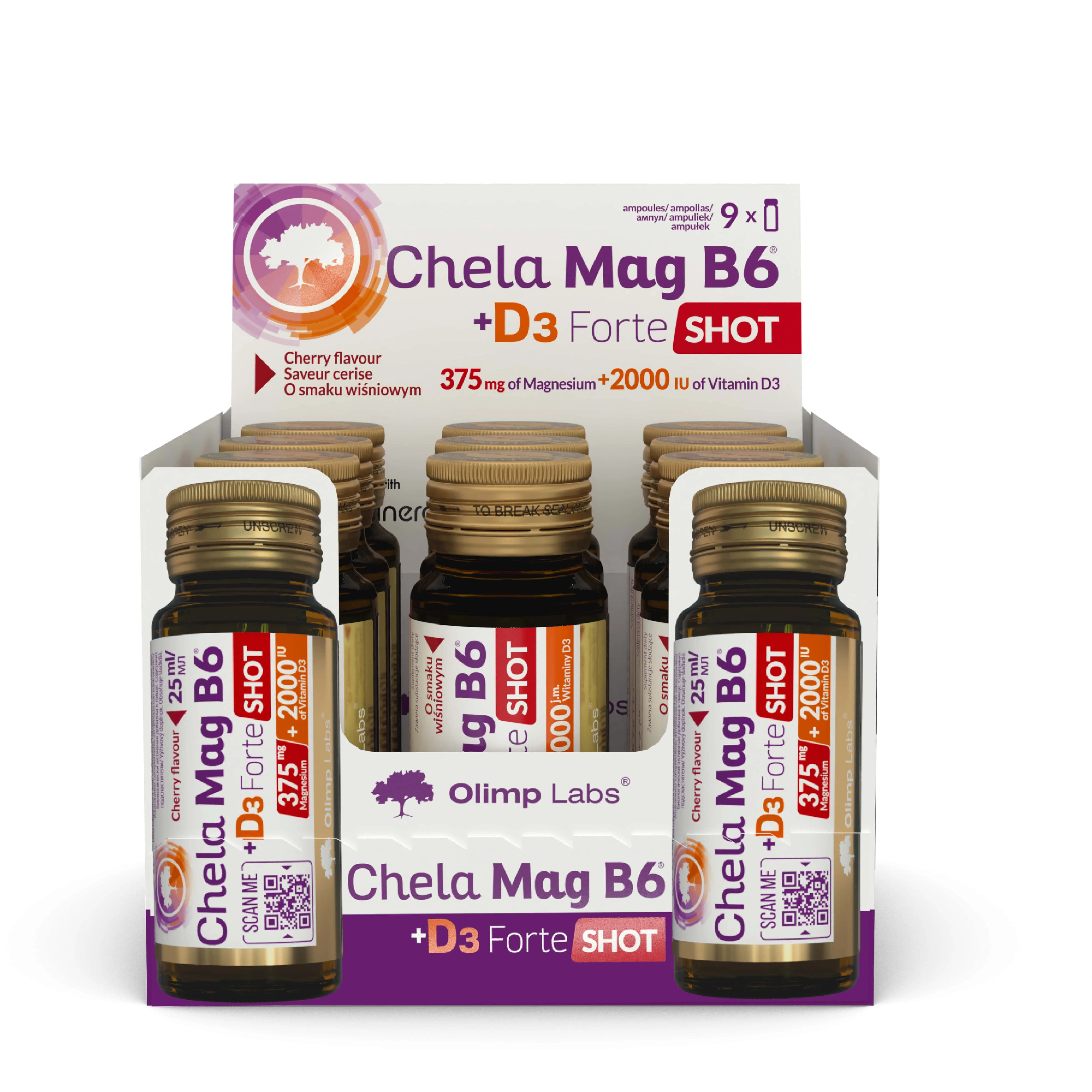 OLIMPLABS Chela Mag B6 + D3 Forte šoti, 9 gab - Produkta attēls 