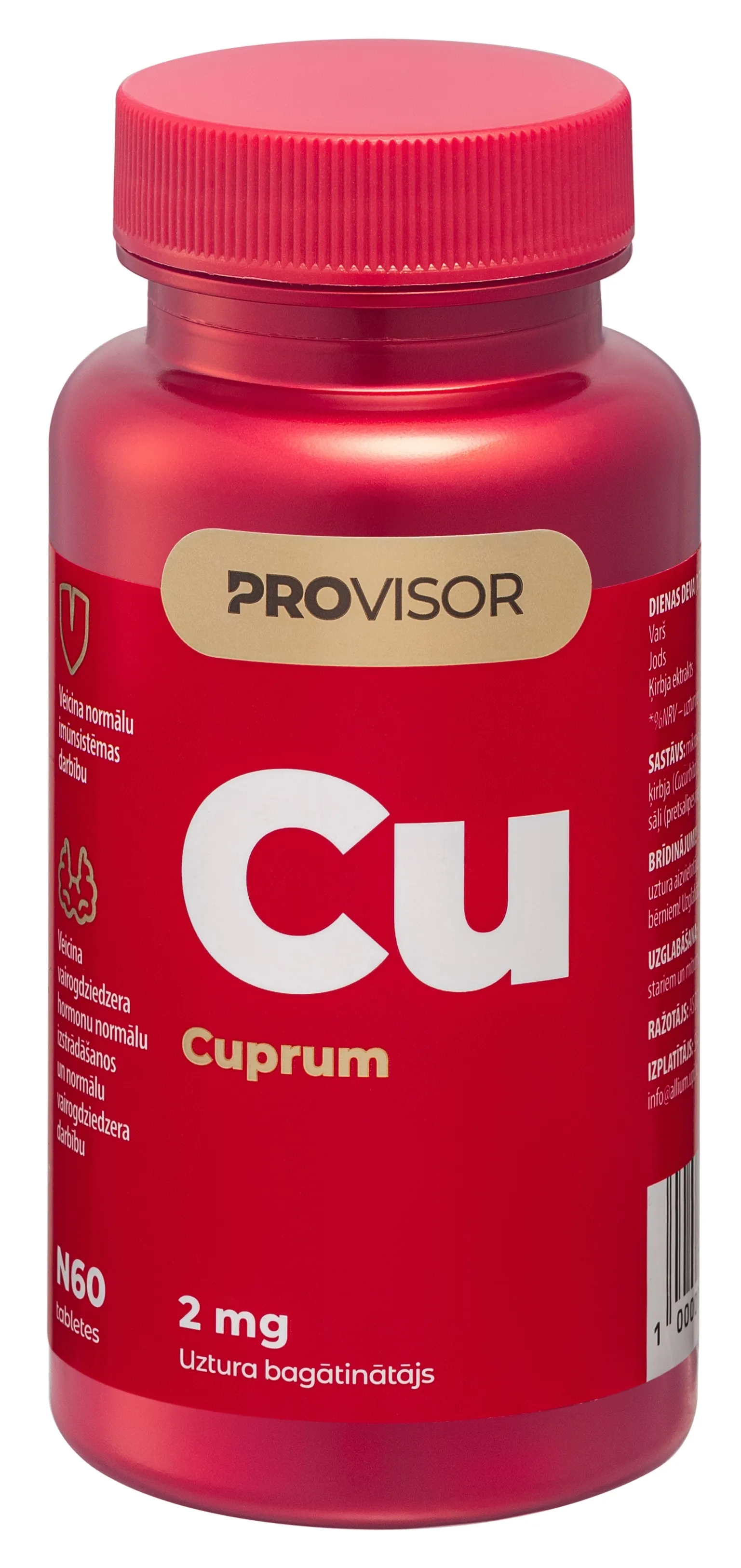 PROVISOR Varš (Cu) 2000 mcg tabletes, 60 gab. - Produkta attēls 