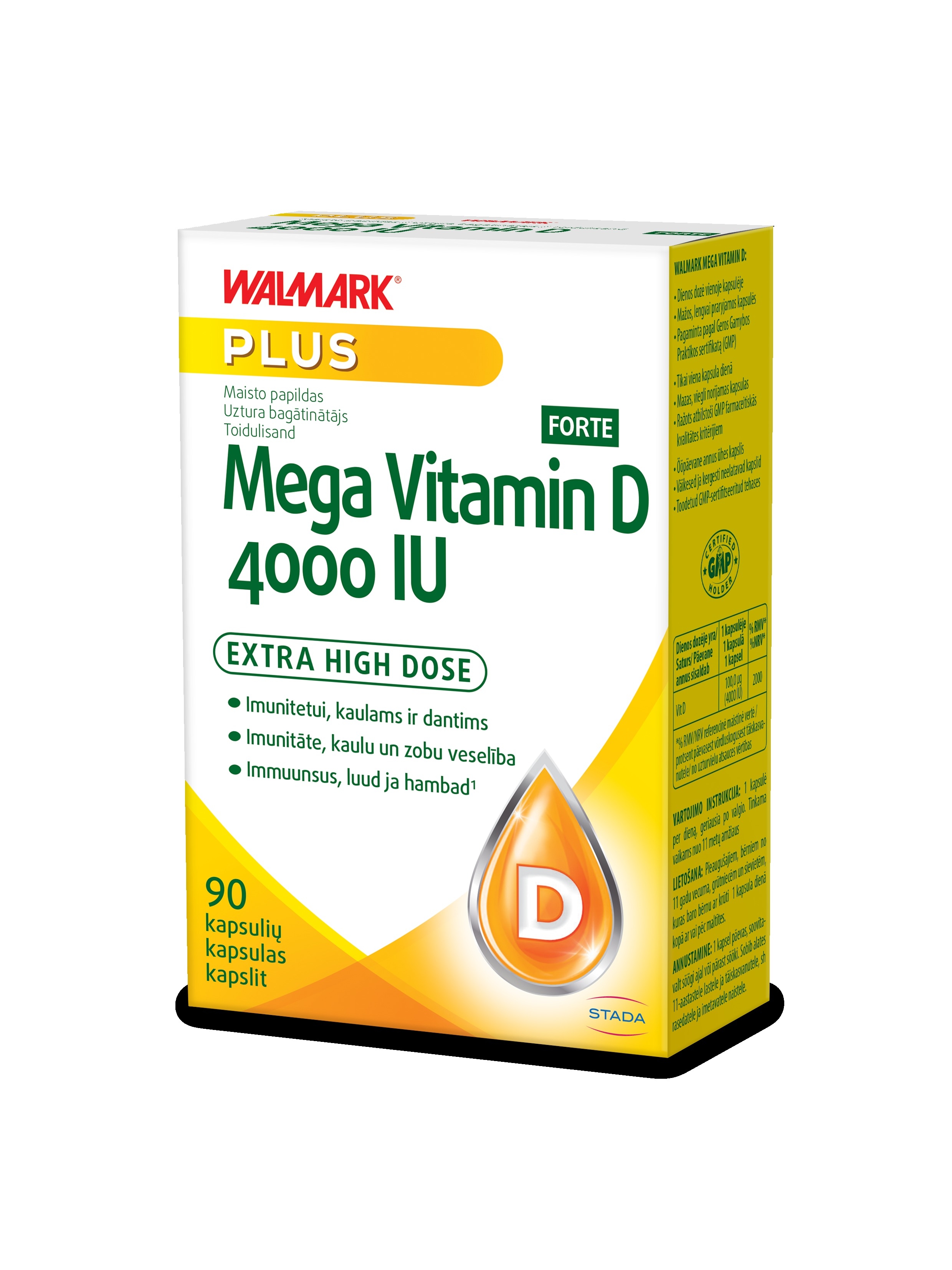 WALMARK Mega D3 Forte vitamīns (4000 IU) plus kapsulas, 90 gab. - Produkta attēls 