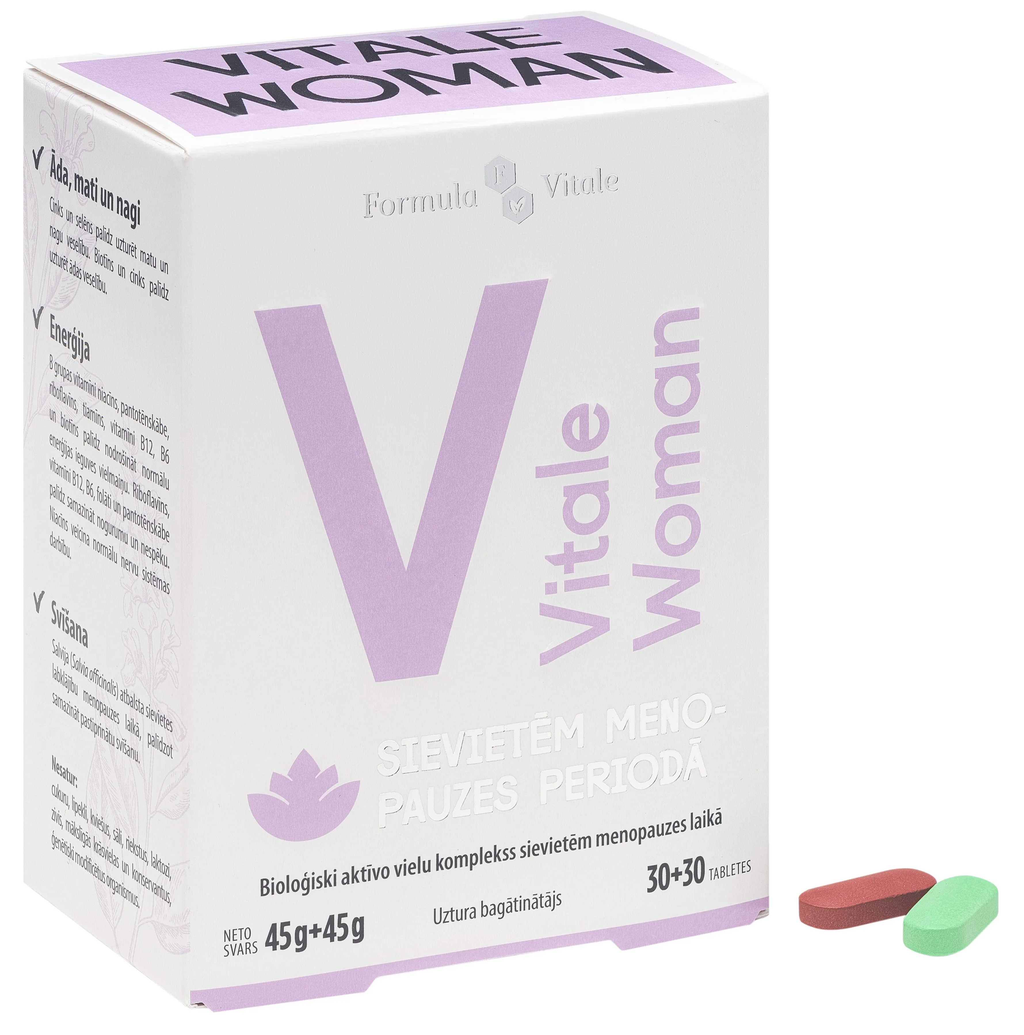 FORMULA VITALE WOMAN tabletes menopauzes periodā 30 + 30 gab. - Produkta attēls 