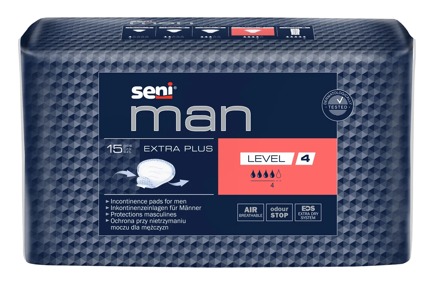 SENI MAN EXTRA PLUS (Level 4) uroloģiskie ieliktņi vīriešiem, 15 gab. - Produkta attēls 