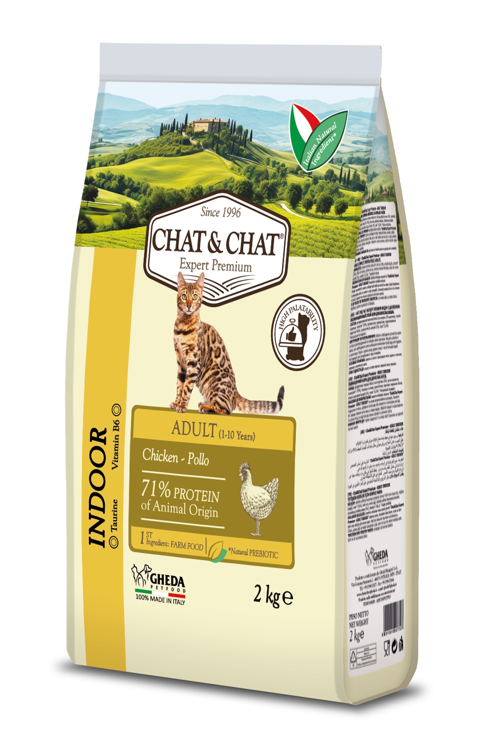 Gheda Chat&Chat Indoor Pieaugušiem kaķiem ar vistas gaļu, 2kg - Produkta attēls 