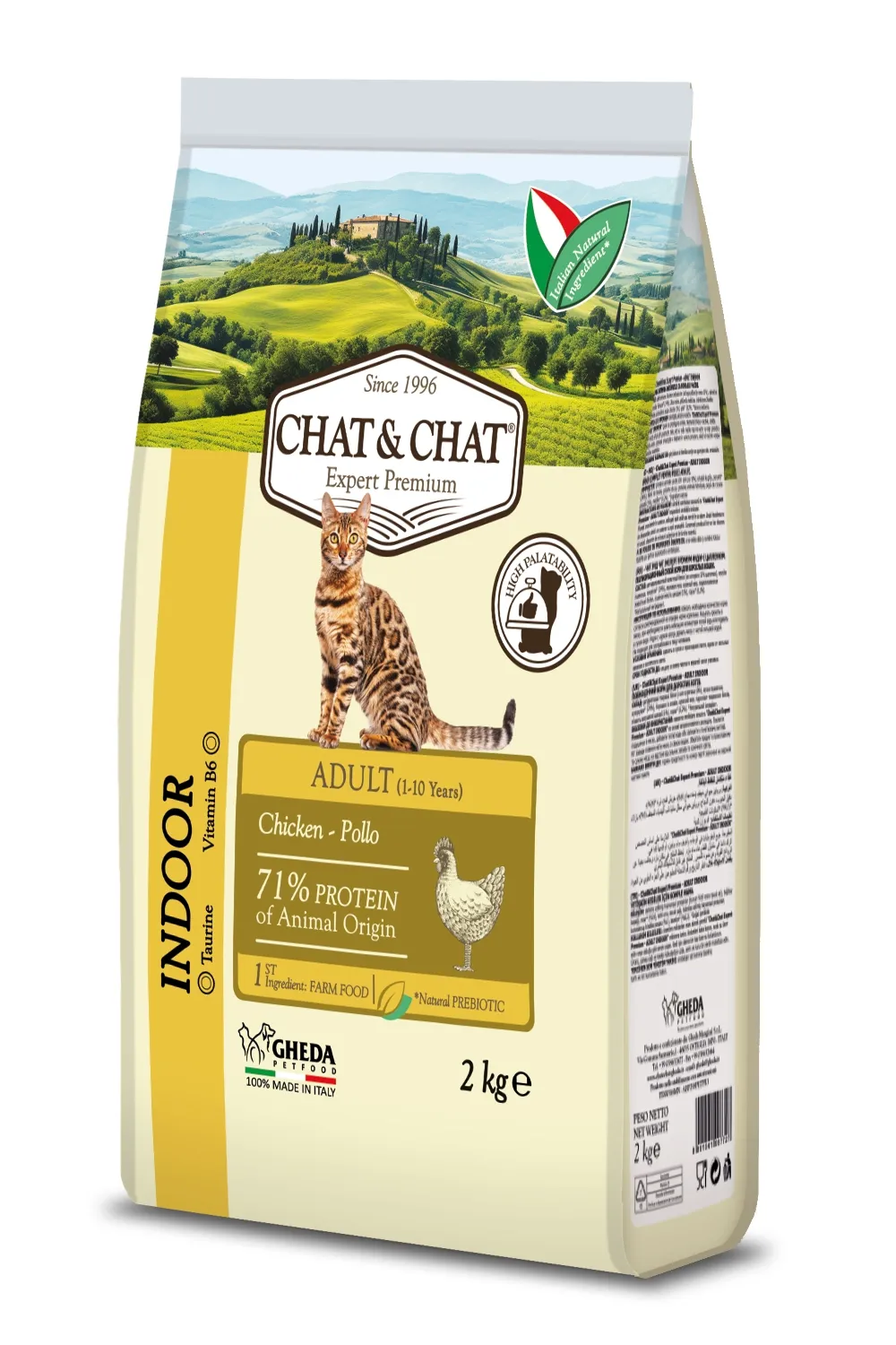 Gheda Chat&Chat Indoor Pieaugušiem kaķiem ar vistas gaļu, 2kg - Produkta attēls 