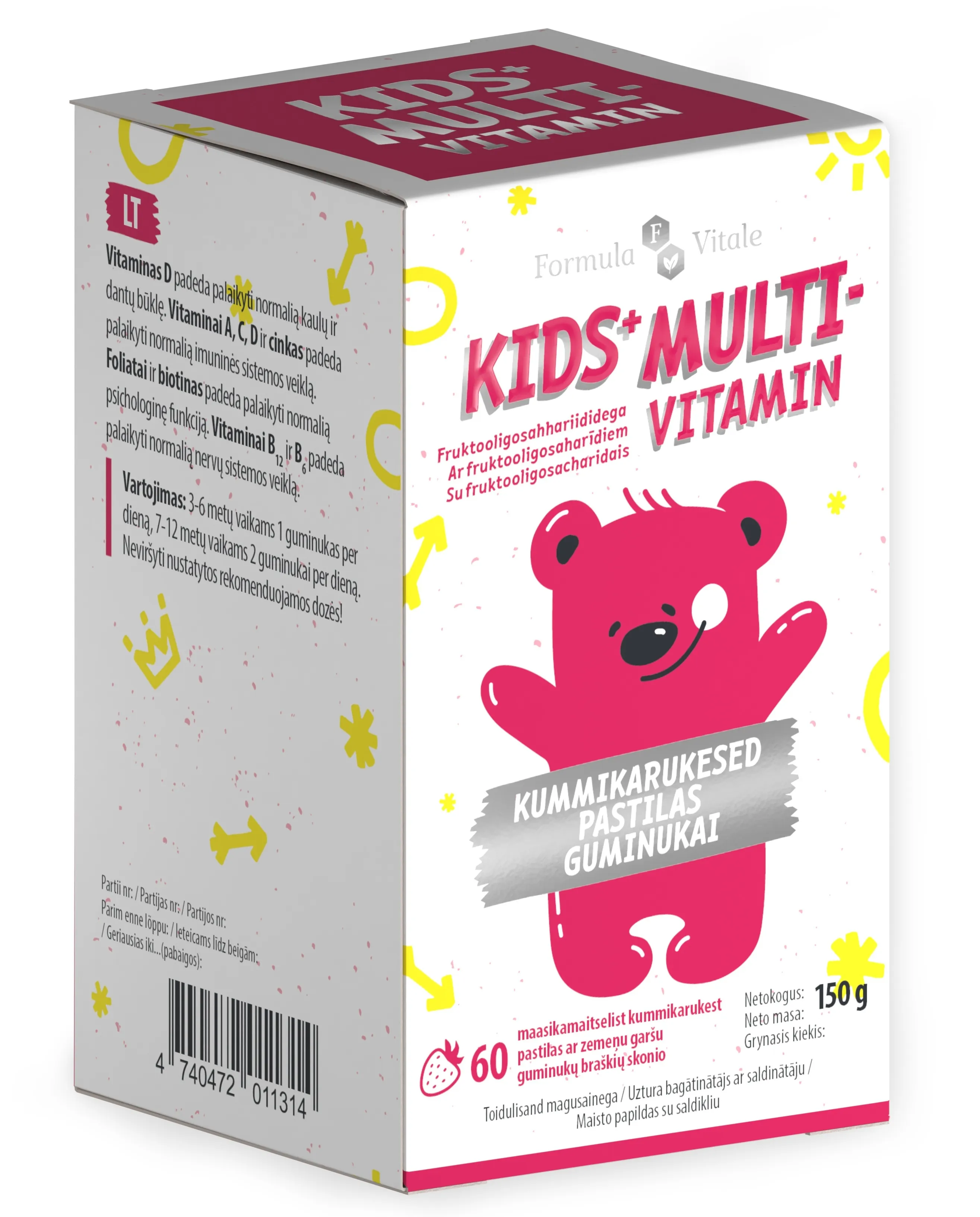 FORMULA VITALE KIDS+ MULTI GUMIJAS LĀCĪŠI, 60 gab. - Produkta attēls 