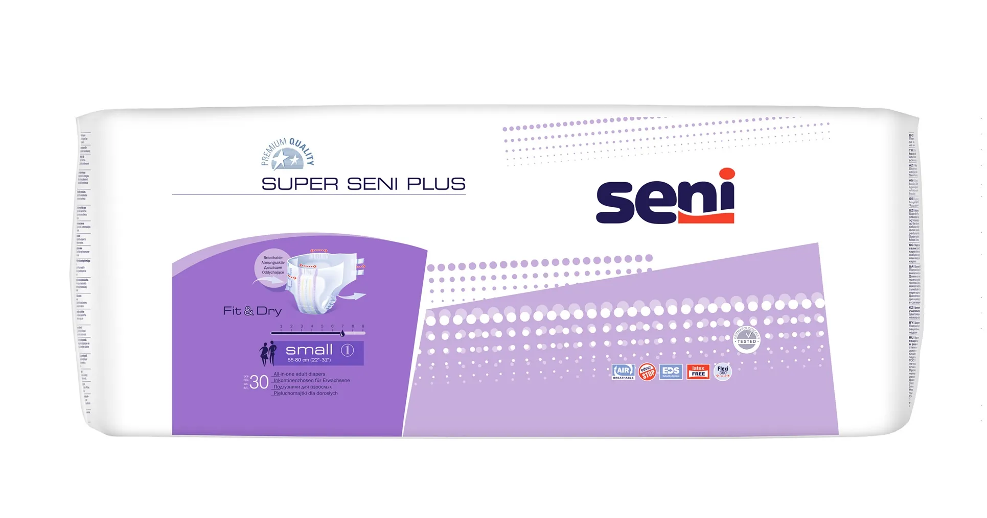 SENI SUPER PLUS autiņbikses pieaugušajiem, S izmērs (55-80 cm), 30 gab - Produkta attēls 