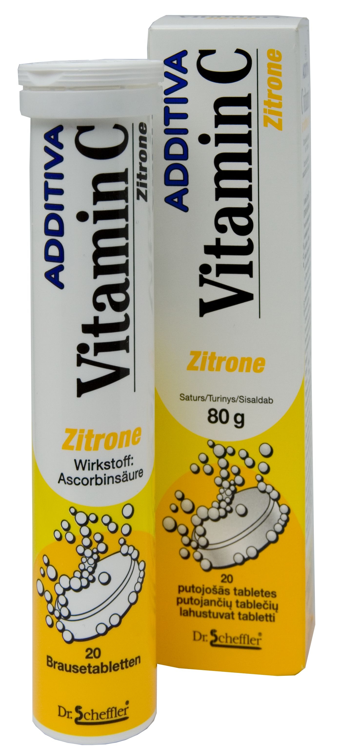 ADDITIVA C Vitamin putojošās tabletes ar citona garšu, 20 gab. - Produkta attēls 