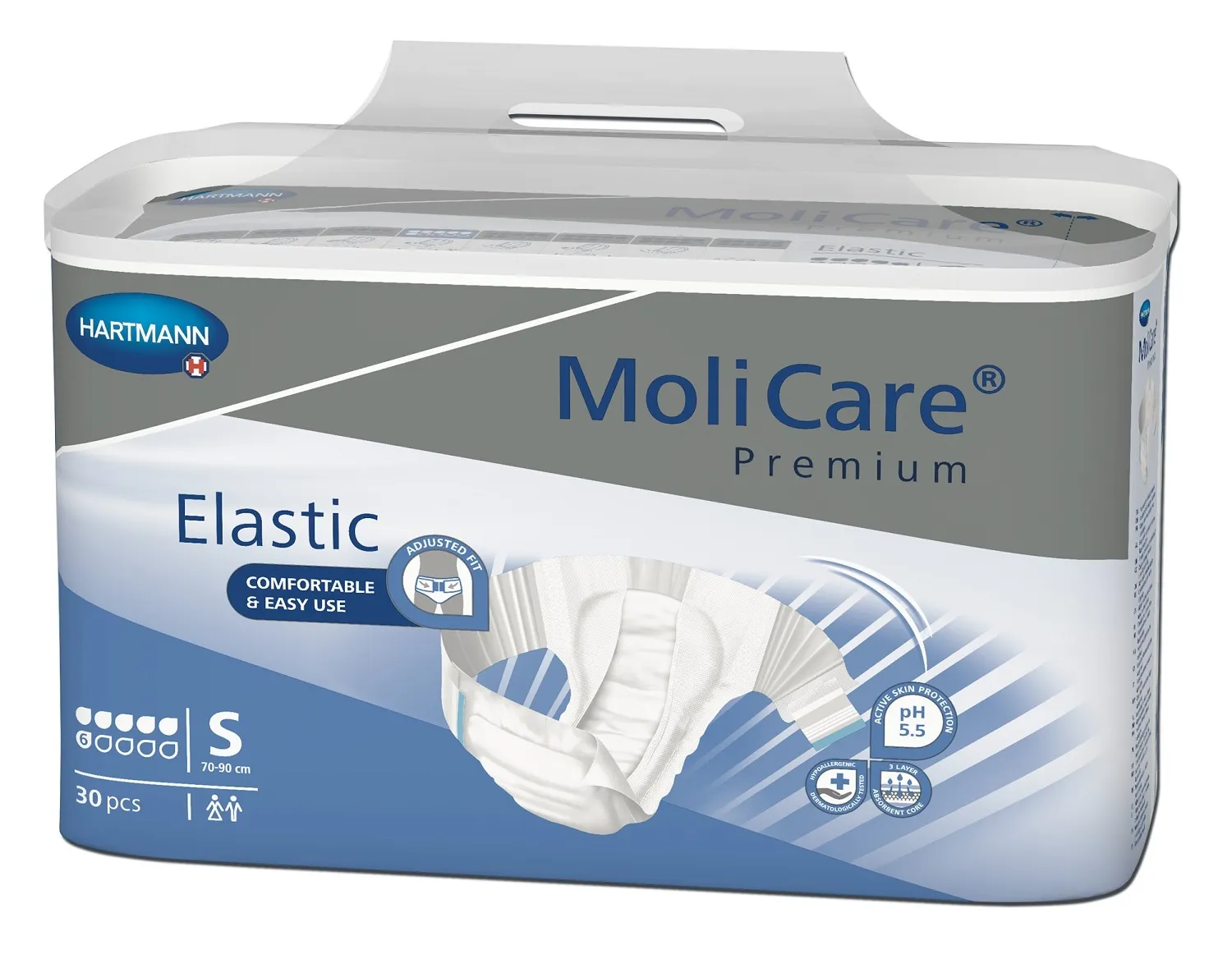 MOLICARE Premium Elastic autiņbikses (S izmērs, 6 piles), 30 gab - Produkta attēls 