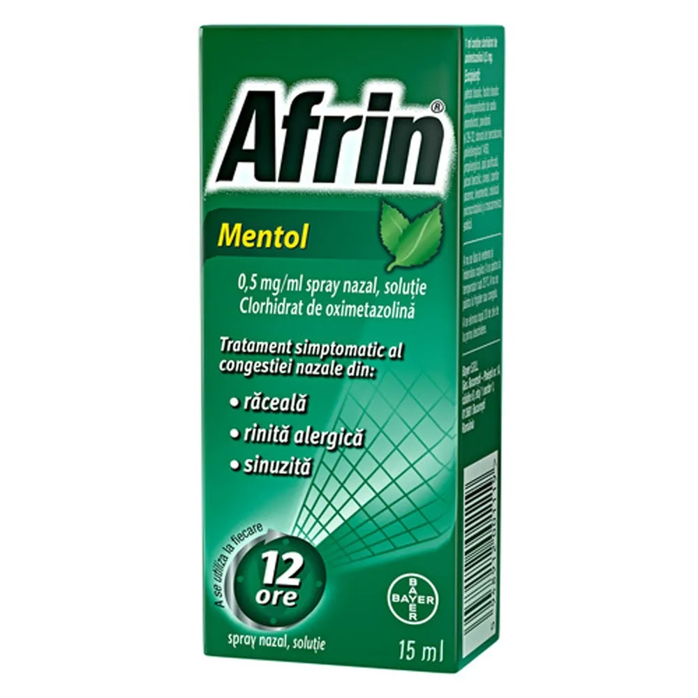 Afrin Mentol 0,5 mg/ml deguna aerosols, šķīdums, 15ml - Produkta attēls 