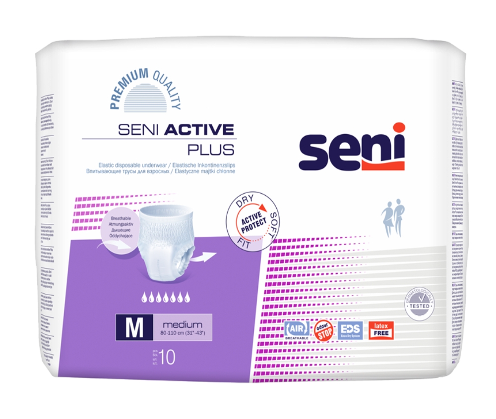 SENI ACTIVE PLUS biksītes pieaugušajiem, M izmērs (80-110 cm), 10 gab. - Produkta attēls 