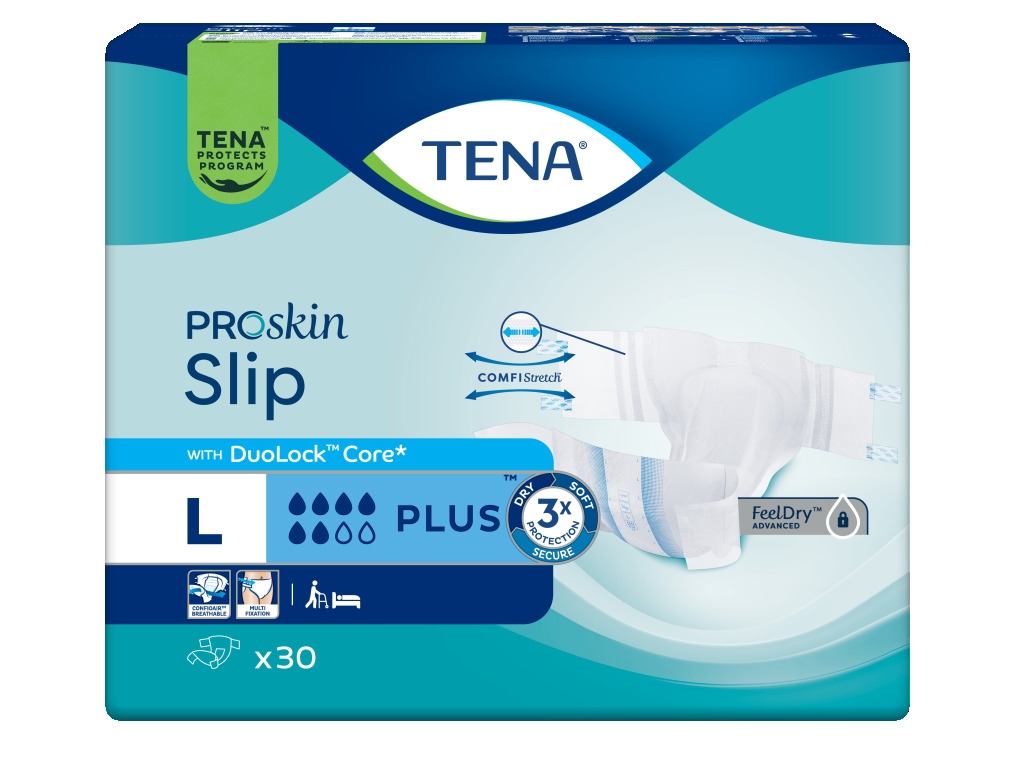 TENA Slip Plus autiņbikses, L izmērs (92–150cm), 30 gab. - Produkta attēls 