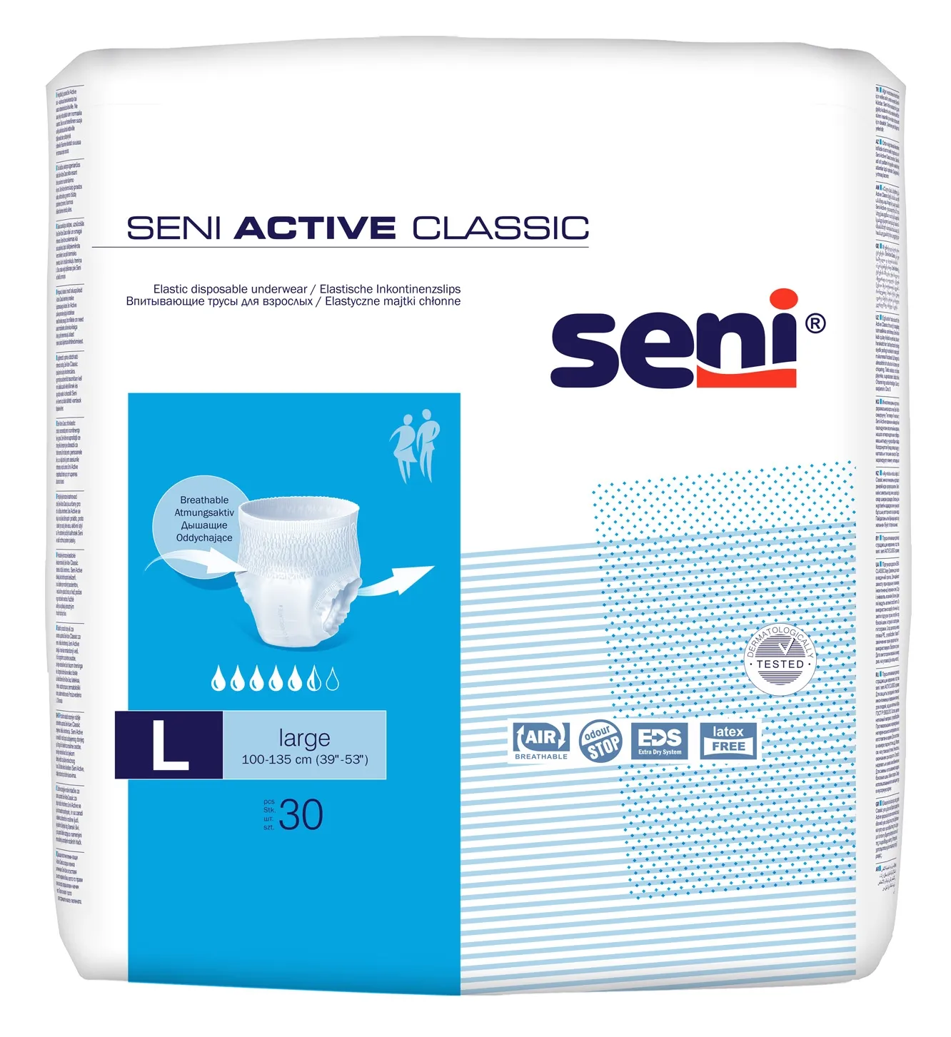 SENI ACTIVE CLASSIC biksītes pieaugušajiem, L izmērs (100-135 cm), 30 - Produkta attēls 