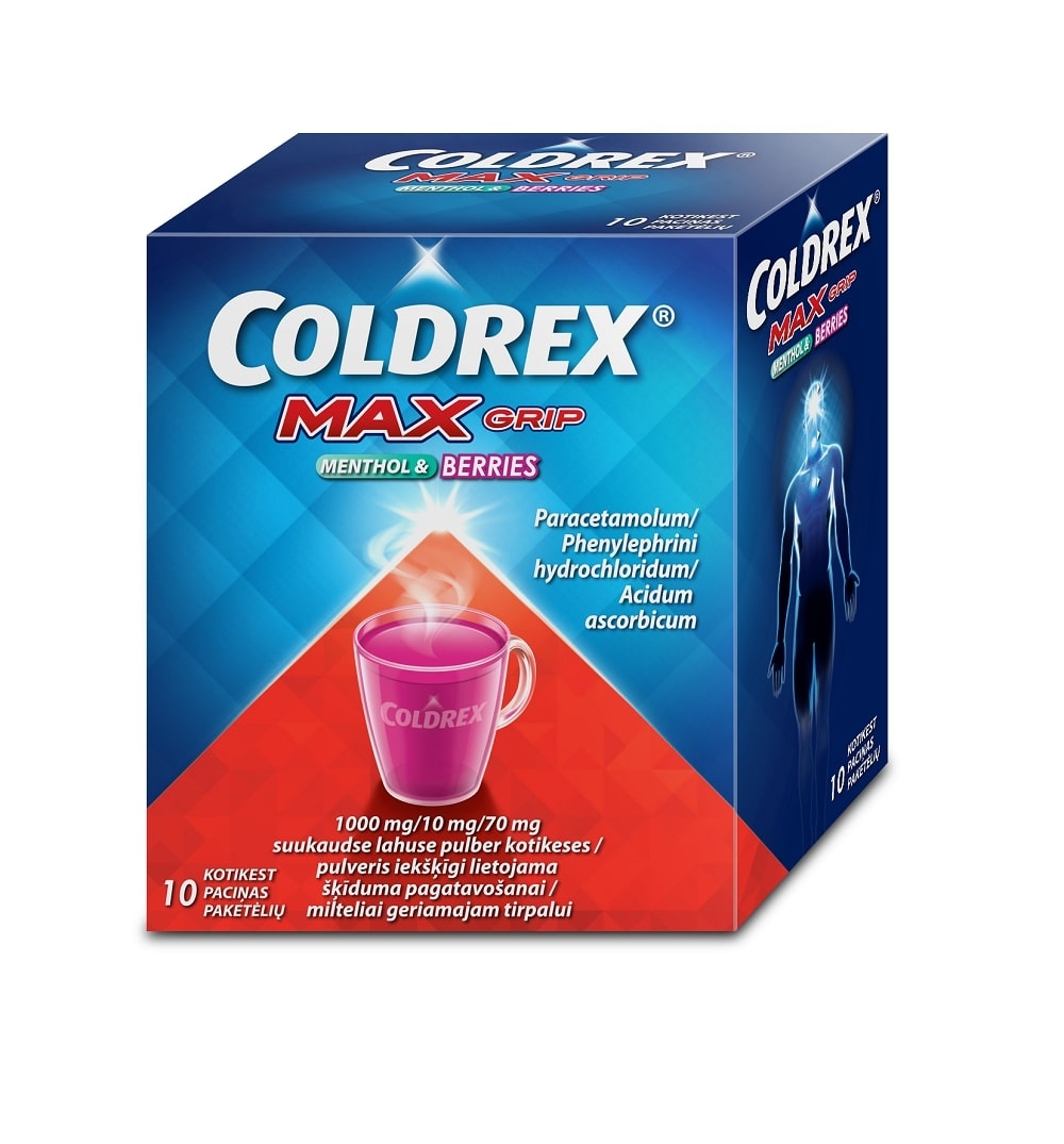 COLDREX Maxgrip Menthol & Berries pulveris, 10 gab. - Produkta attēls 