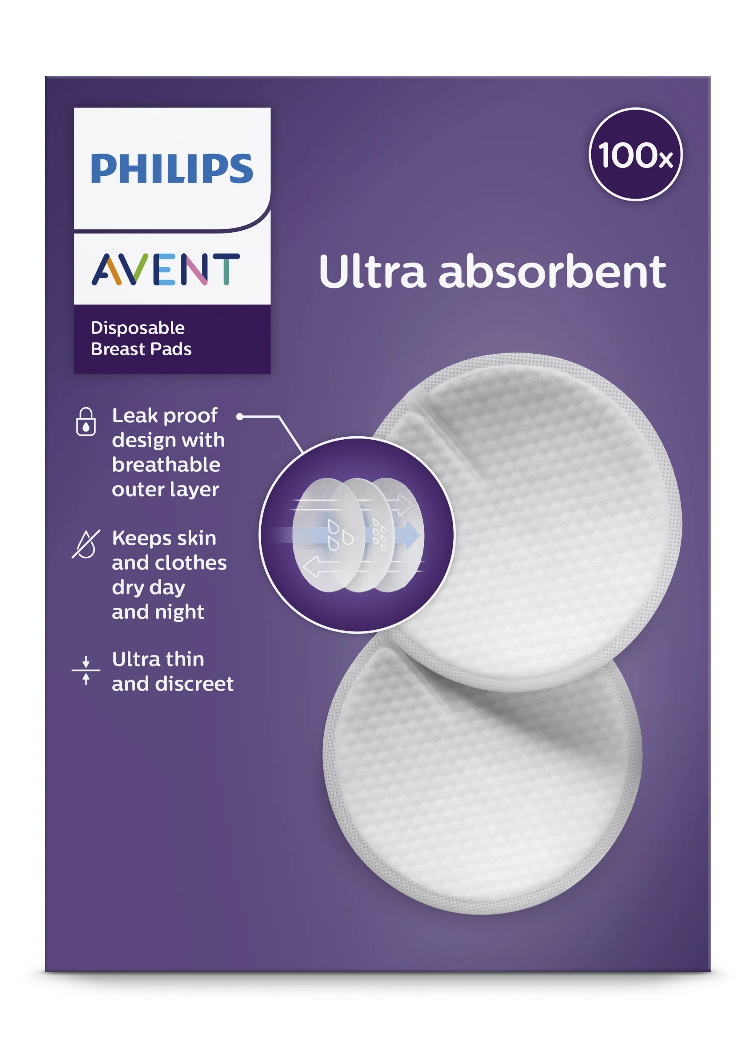 PHILIPS Avent vienreizējas lietošanas krūšturu ieliktnīši, 100 gab. - Produkta attēls 