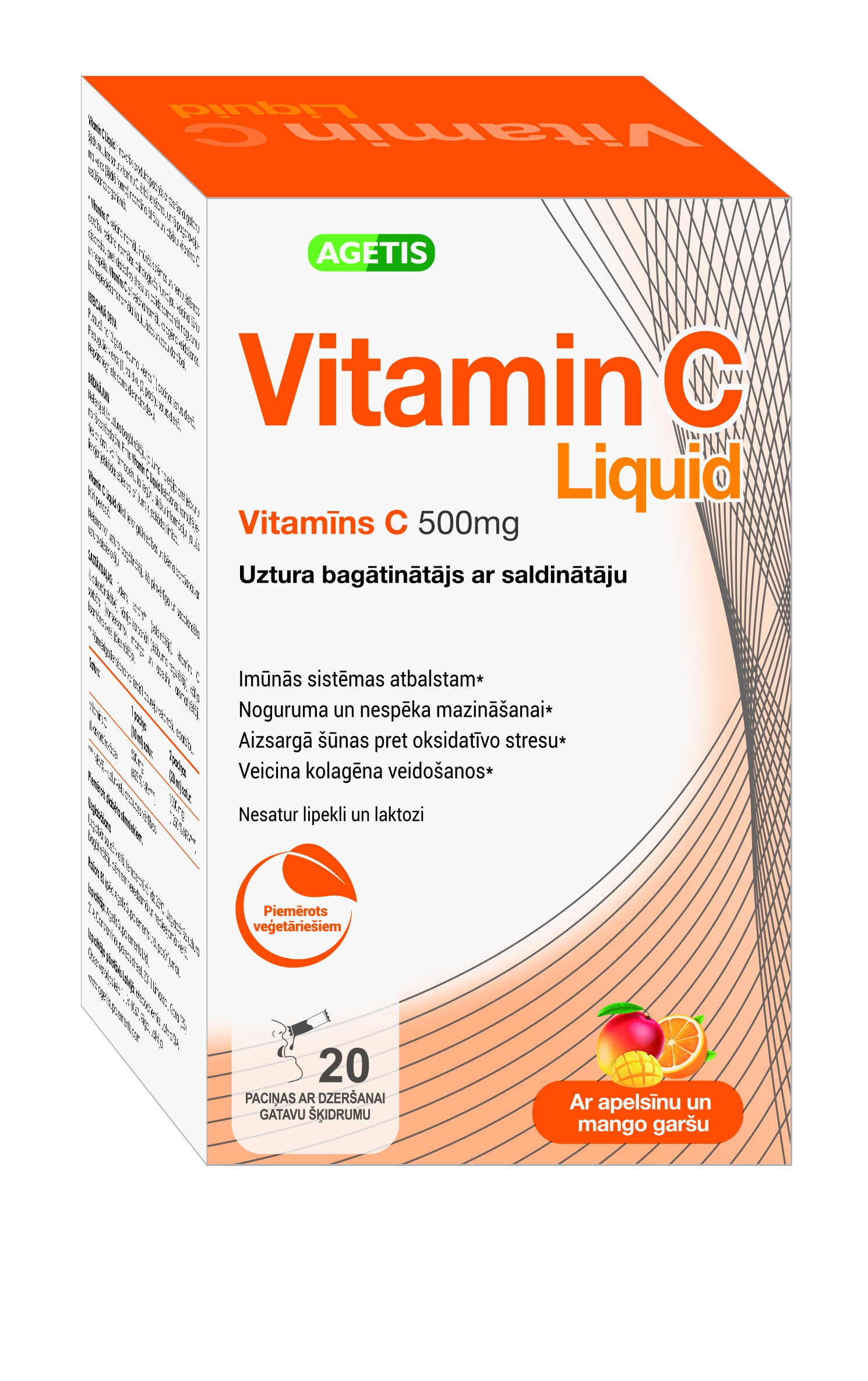 VITAMIN C Liquid 500 mg paciņas, 20 gab - Produkta attēls 