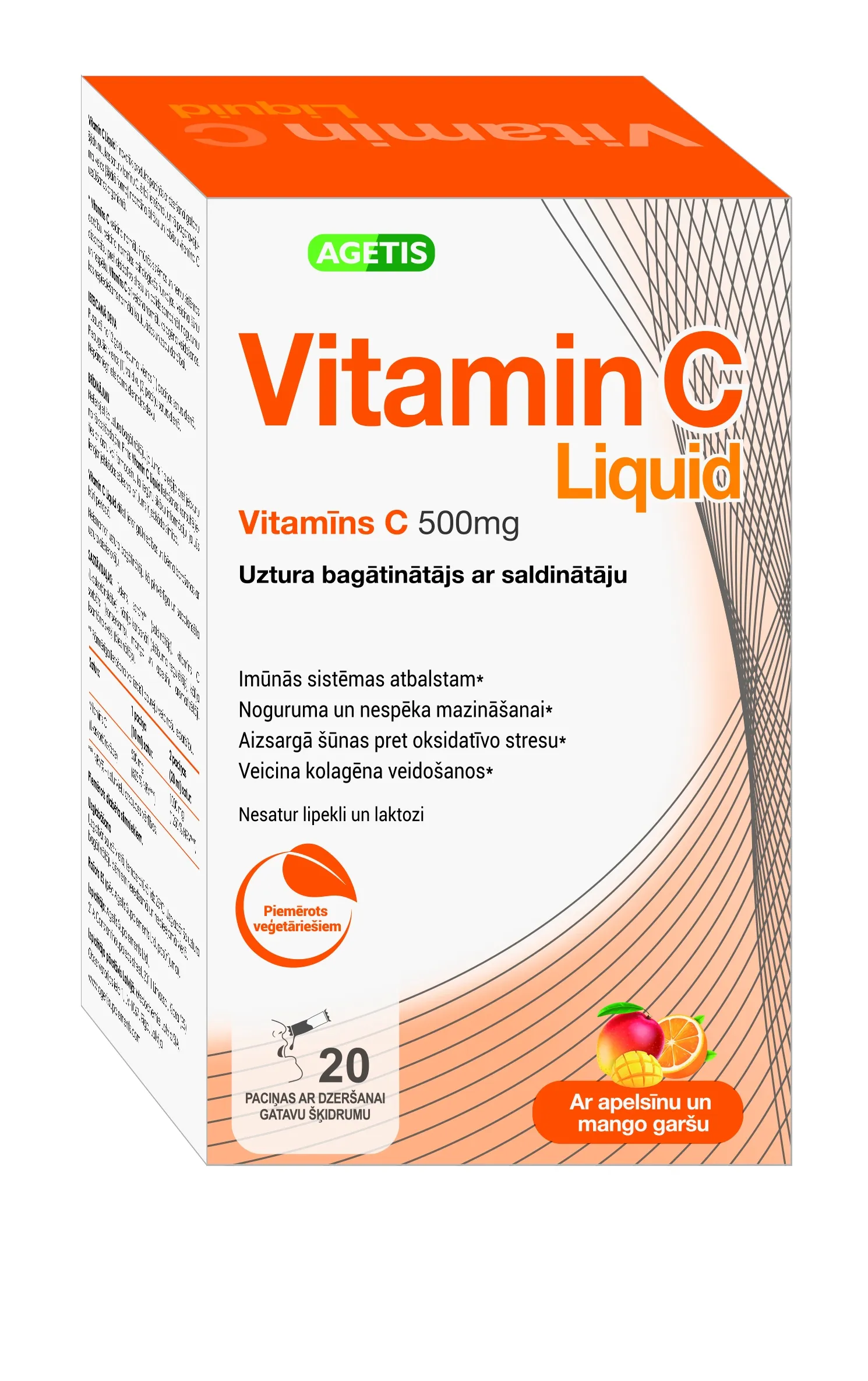 VITAMIN C Liquid 500 mg paciņas, 20 gab - Produkta attēls 