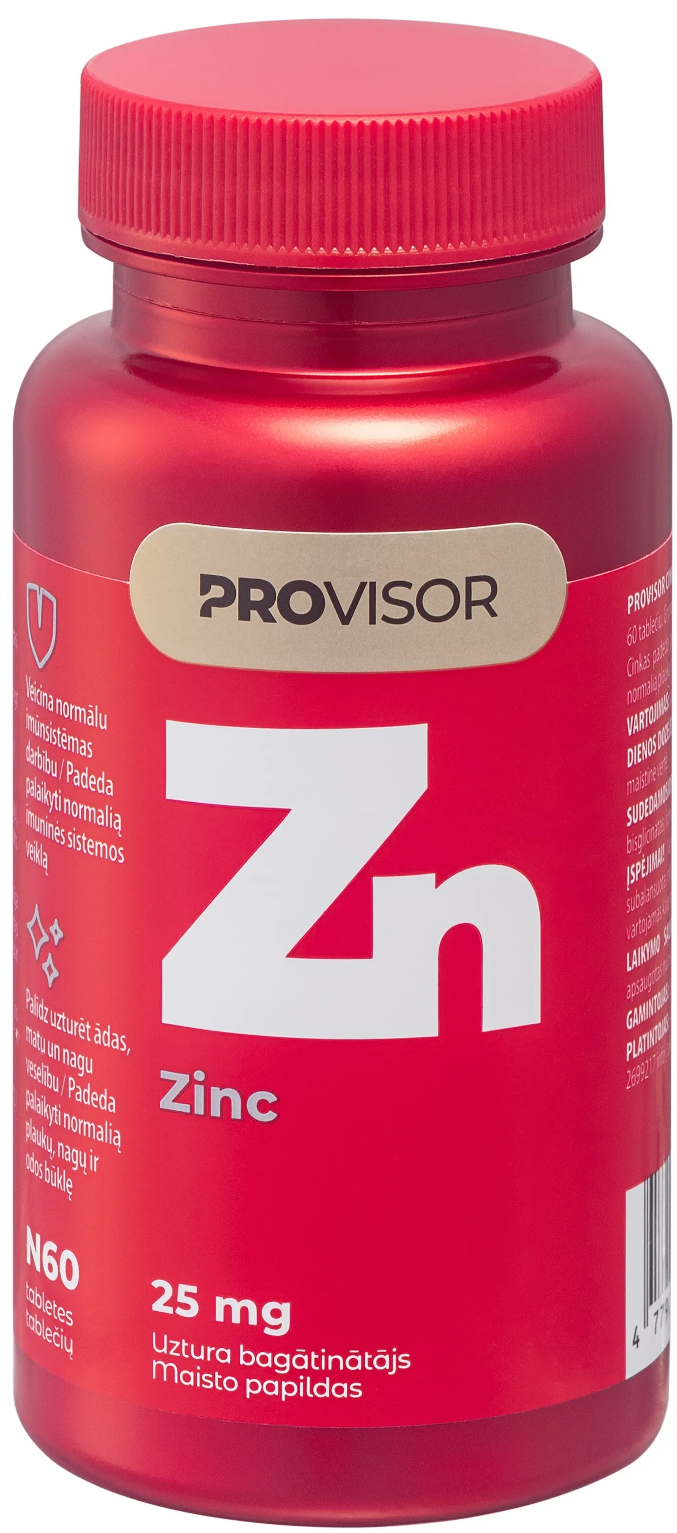 PROVISOR Zinc tabletes, 25 mg, 60 gab - Produkta attēls 