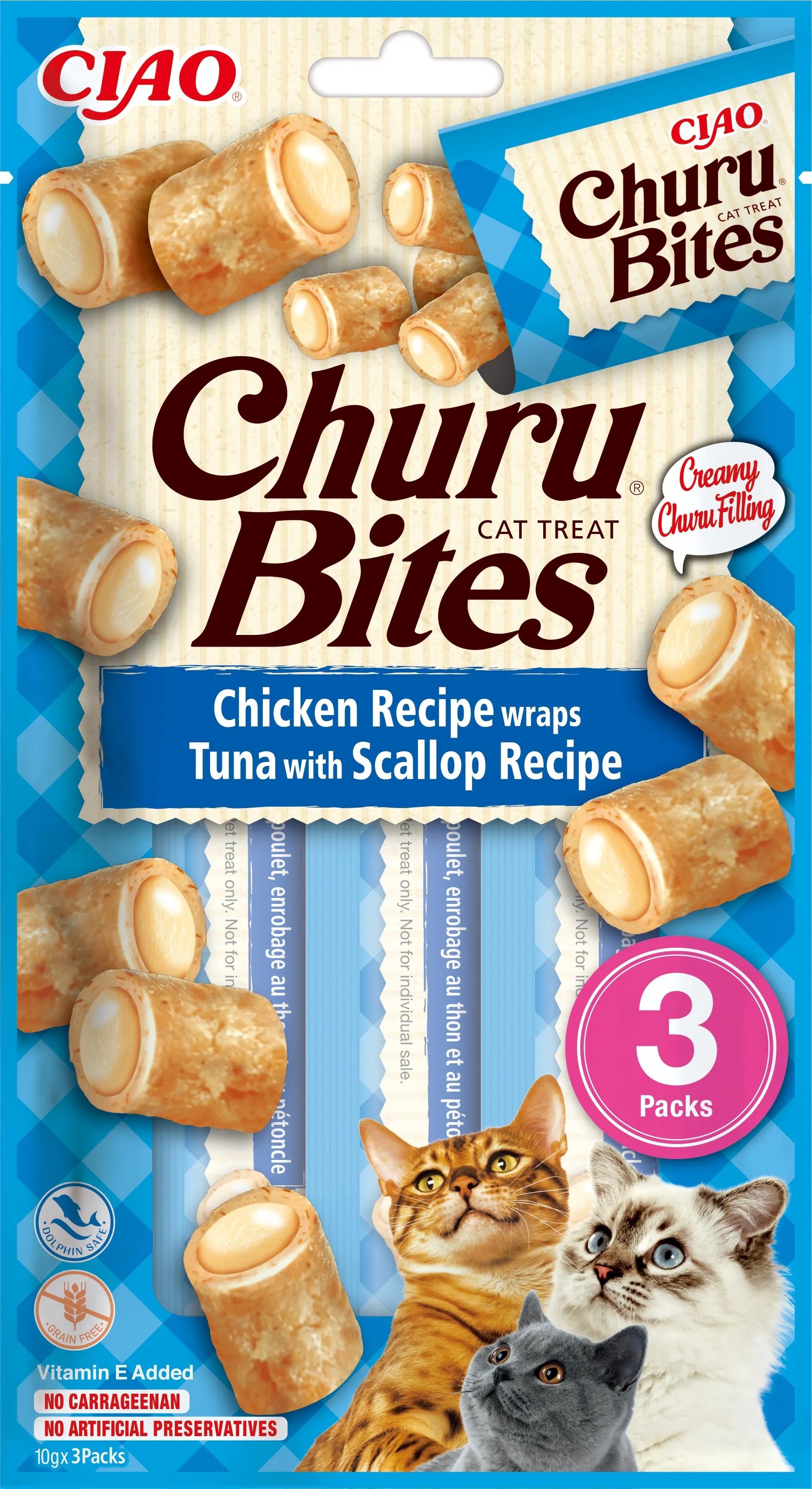 Churu Bites rullīši kaķiem, vista ar tunci&ķemmītēm 30g(10gx3) N12 - Produkta attēls 