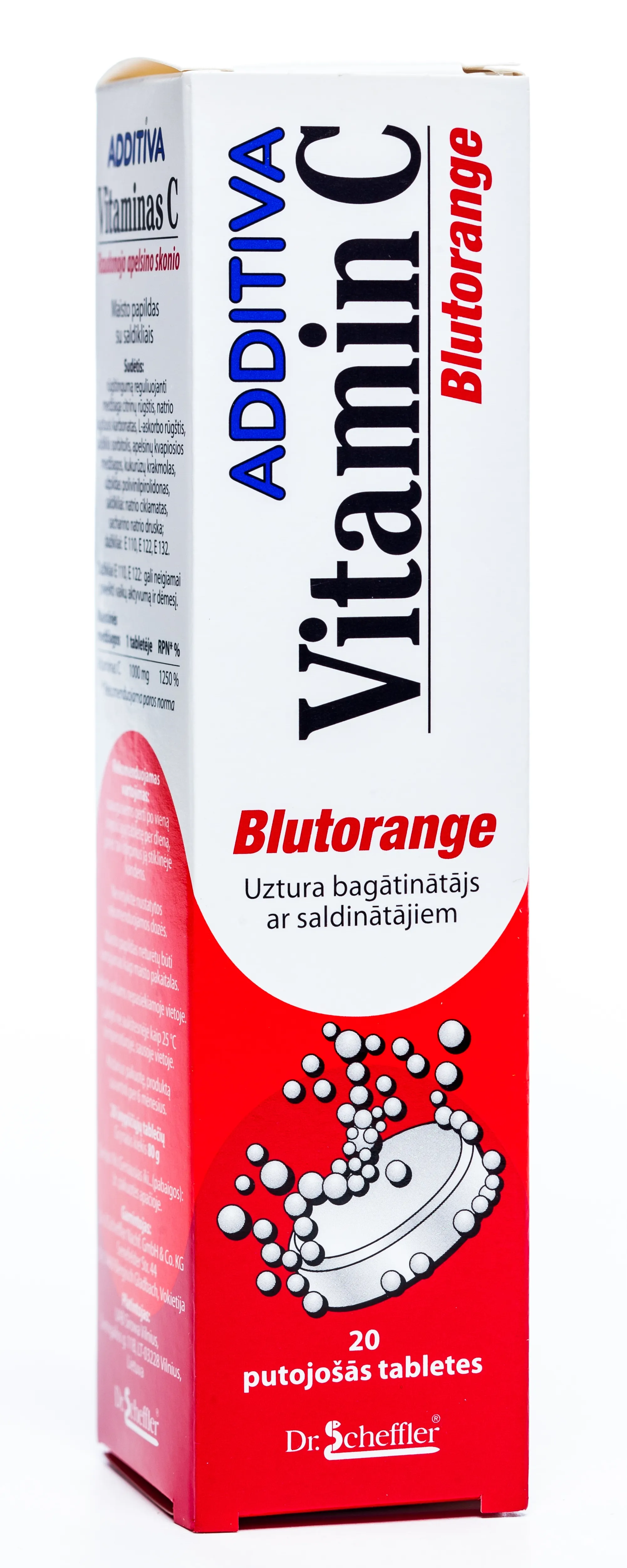 ADDITIVA Vitamin C Blutorange putojošās tabletes, 20 gab. - Produkta attēls 