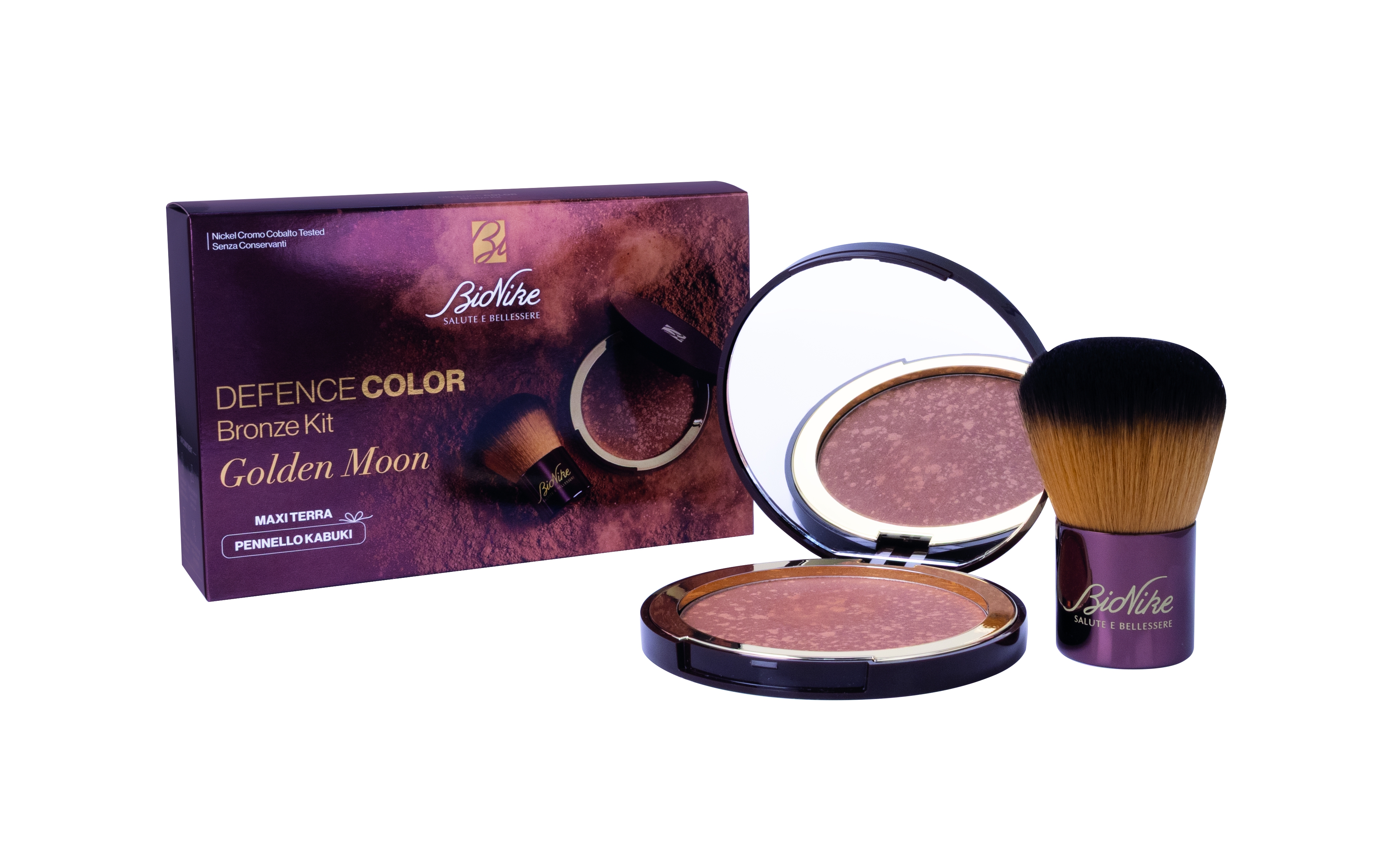 BIONIKE Defence Color Golden Moon komplekts, bronzējošais pūderis + kabuki ota, 18 g - Produkta attēls 