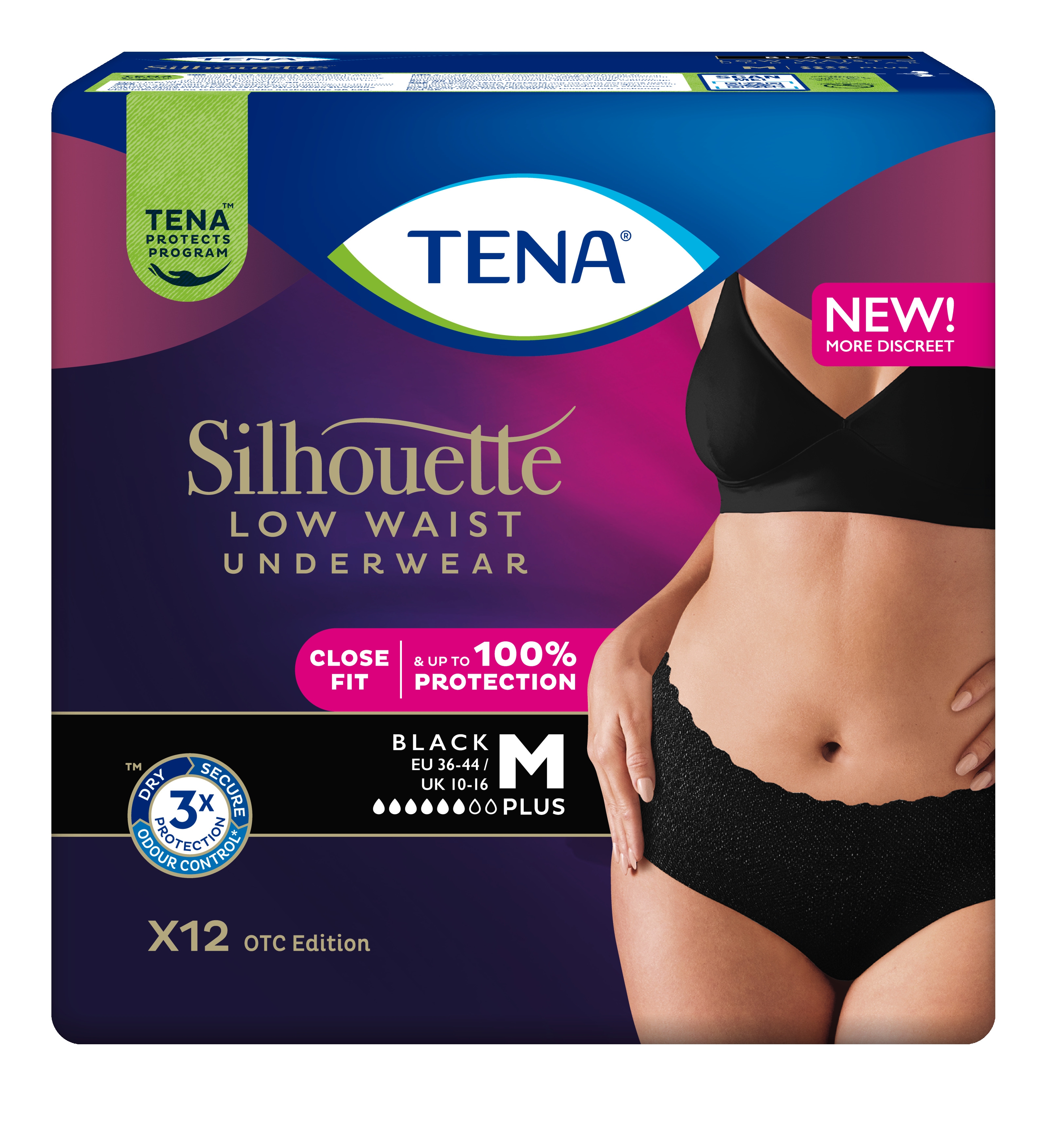 TENA Silhouette Pants Plus Noir bikses melnā krāsā, M izmērs, 12 gab. - Produkta attēls 
