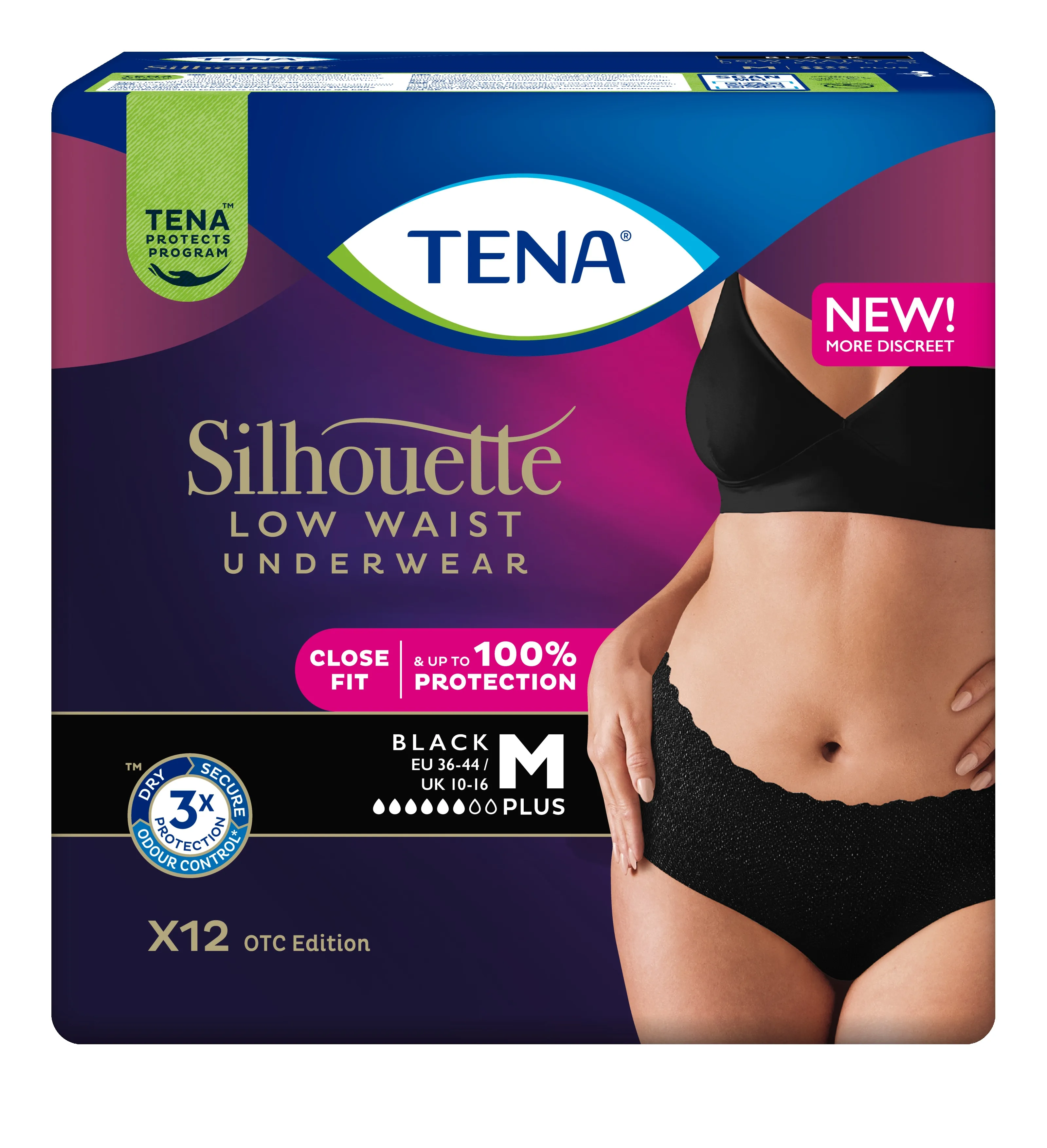 TENA Silhouette Pants Plus Noir bikses melnā krāsā, M izmērs, 12 gab. - Produkta attēls 