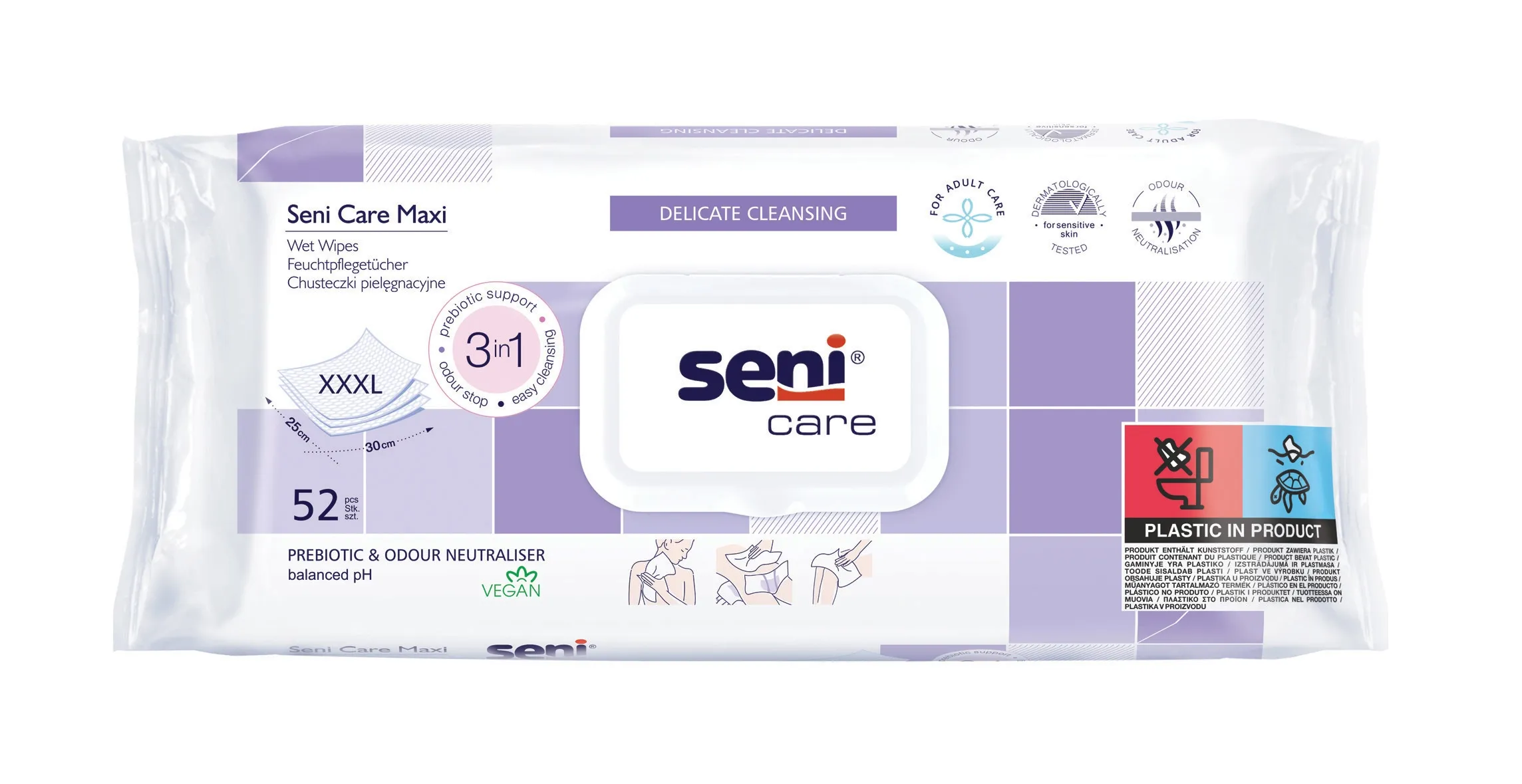 SENI CARE Maxi mitrās salvetes 3in1, 52 gab. - Produkta attēls 