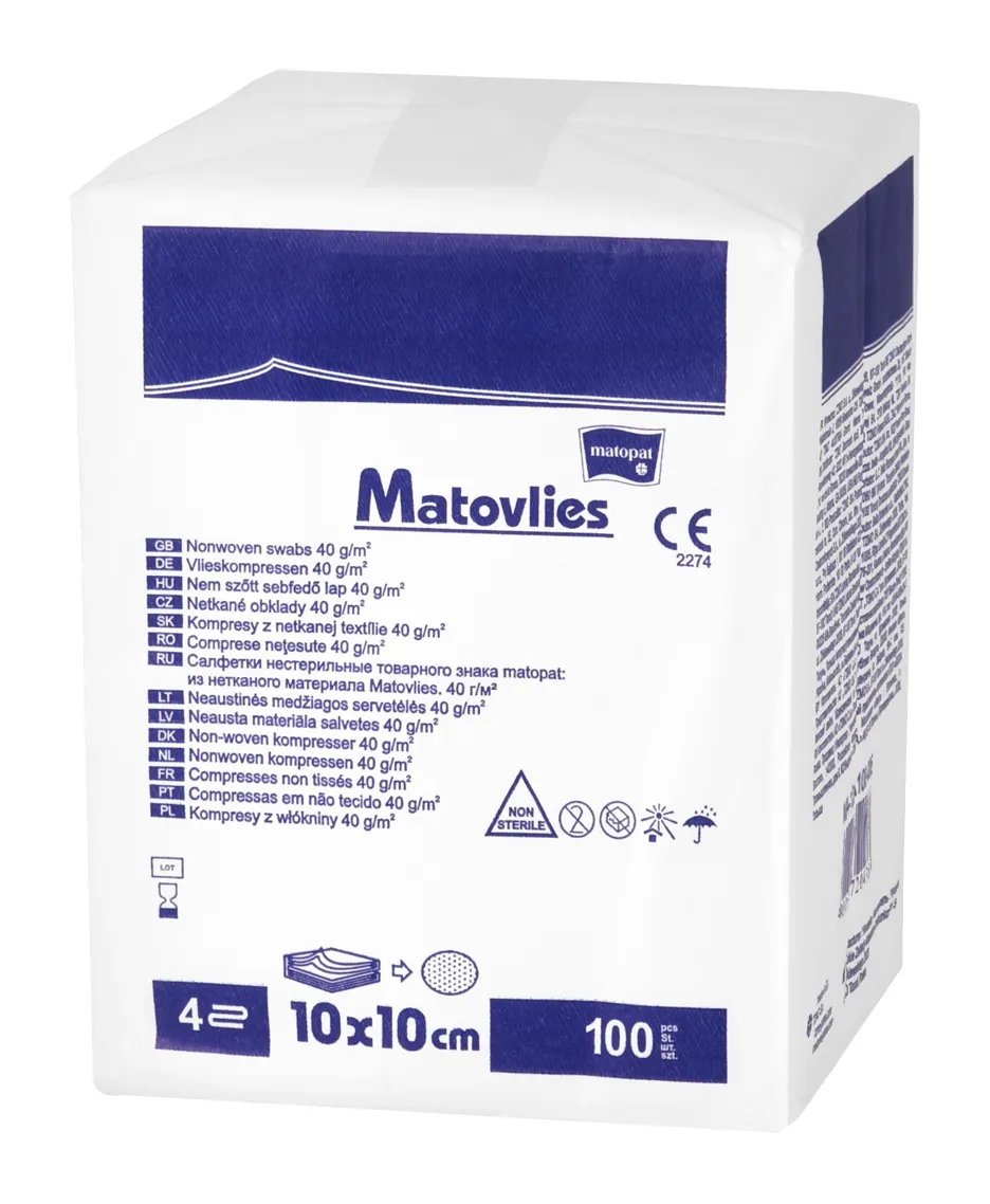 MATOPAT MATOVLIES nesterilas marles salvetes, 10x10 cm, 100 gab. - Produkta attēls 
