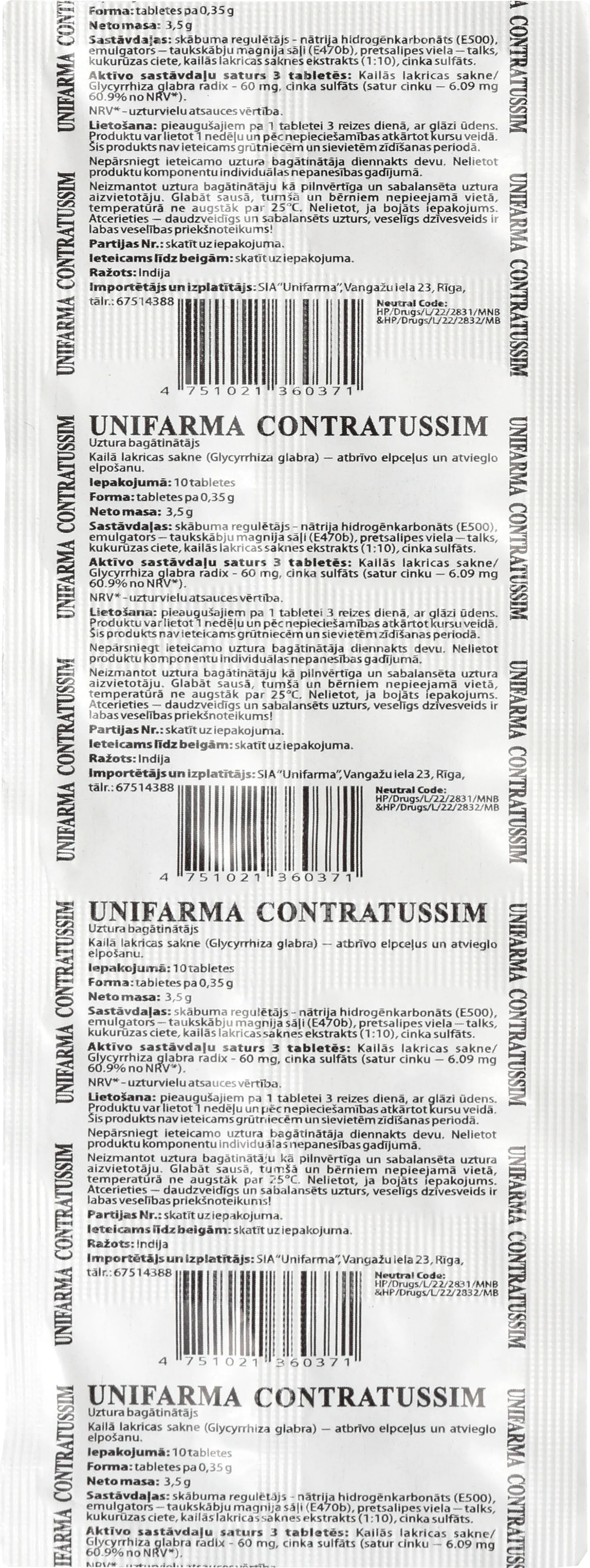 CONTRATUSSIM tabletes, 10 gab - Produkta attēls 