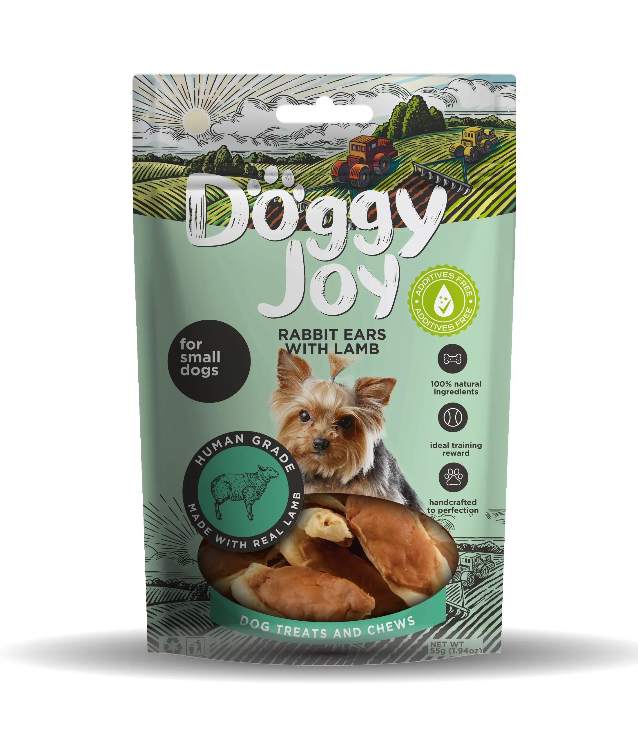 DOGGY JOY TRUŠU AUSIS AR JĒRU MAZIEM SUŅIEM 55G - Produkta attēls 