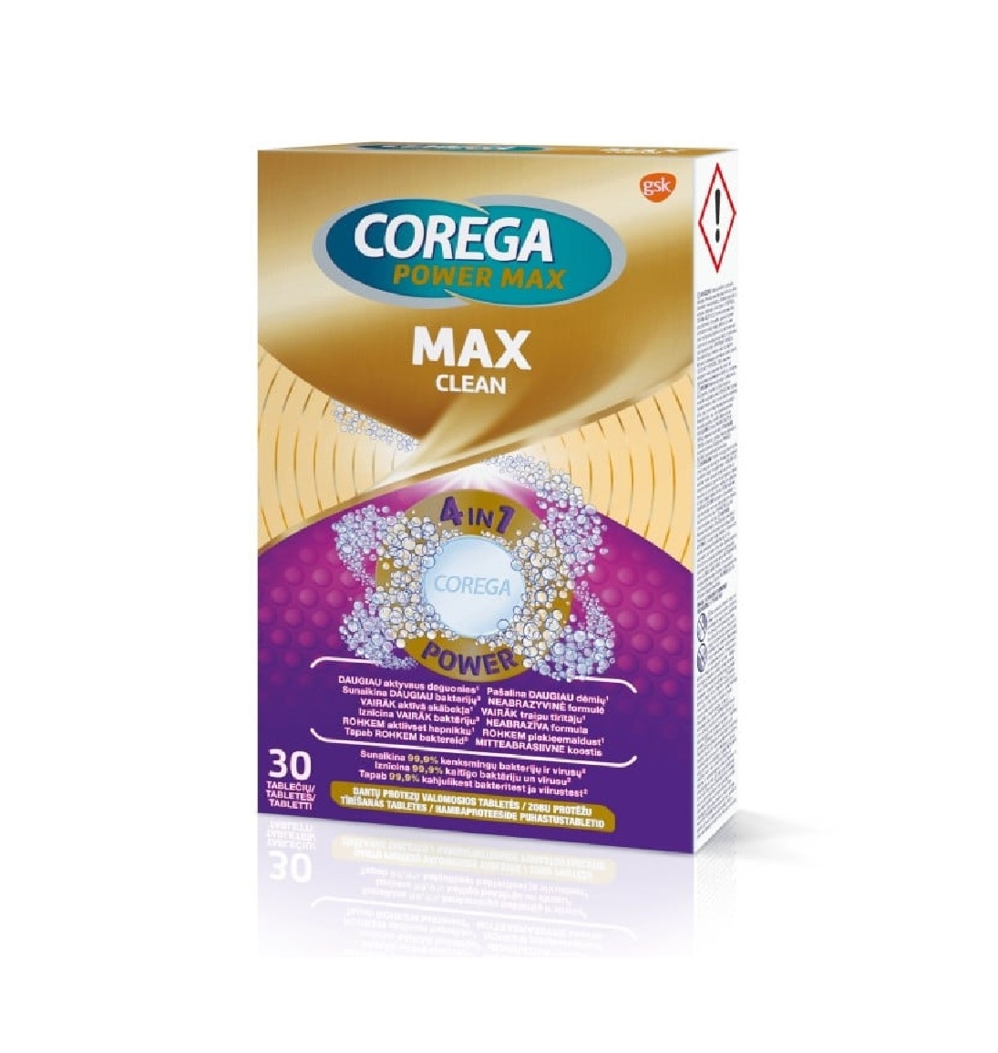 COREGA Max Clean protēžu tīrīšanas tabletes, 30 gab. - Produkta attēls 