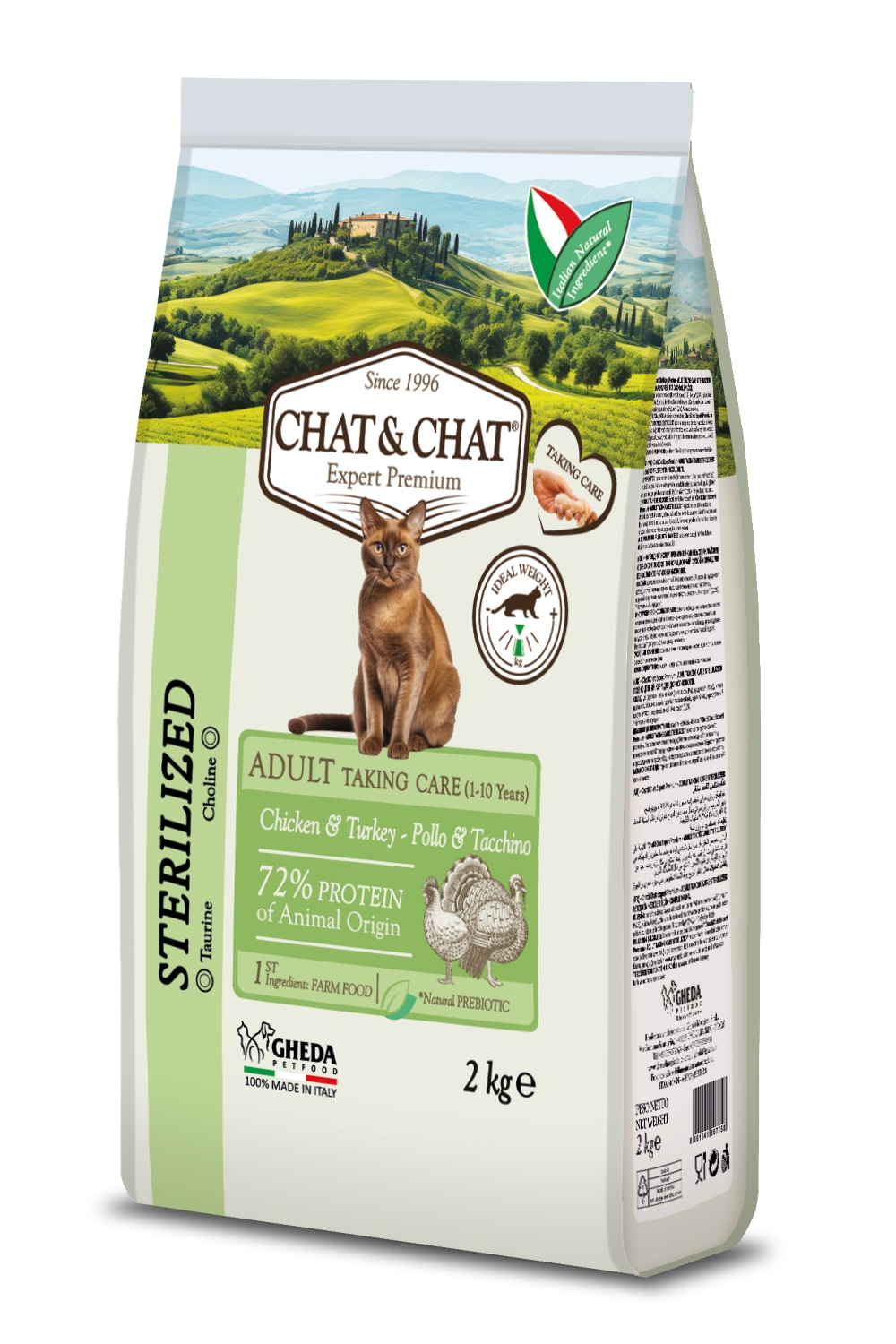 Gheda Chat&Chat Sterilizētiem kaķiem ar vistu un tītara gaļu, 2kg - Produkta attēls 