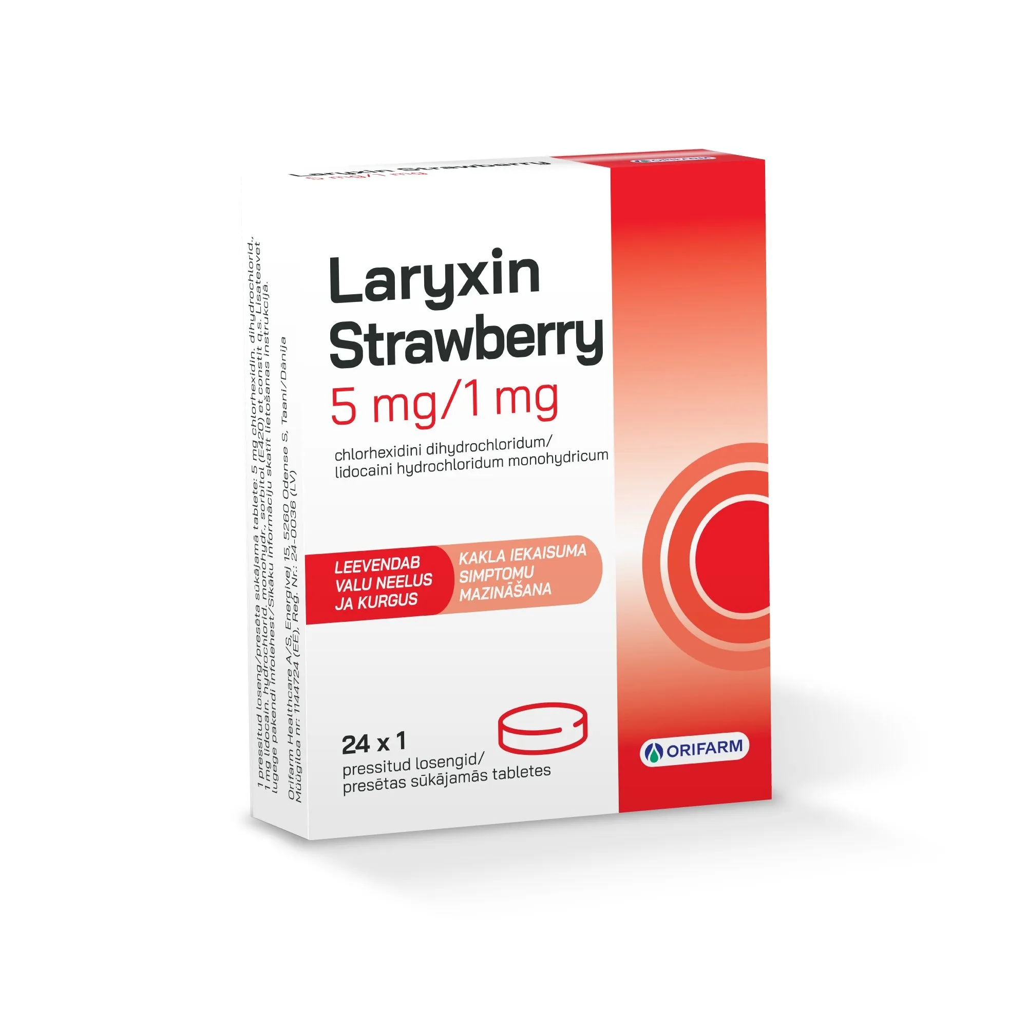 LARYXIN STRAWBERRY 5MG/1MG SŪK TBL N24 - Produkta attēls 