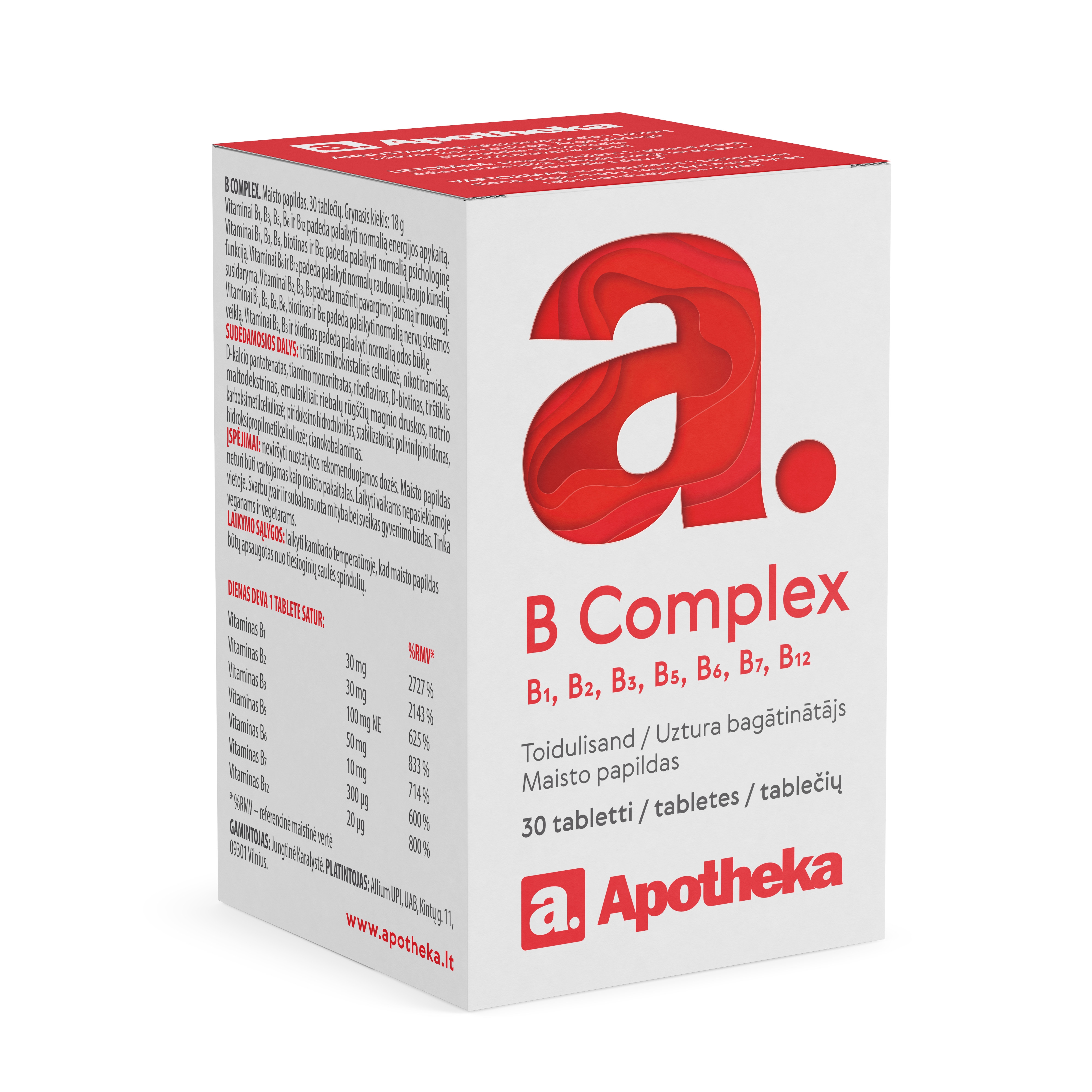 APOTHEKA B komplekss tabletes, 30 gab - Produkta attēls 