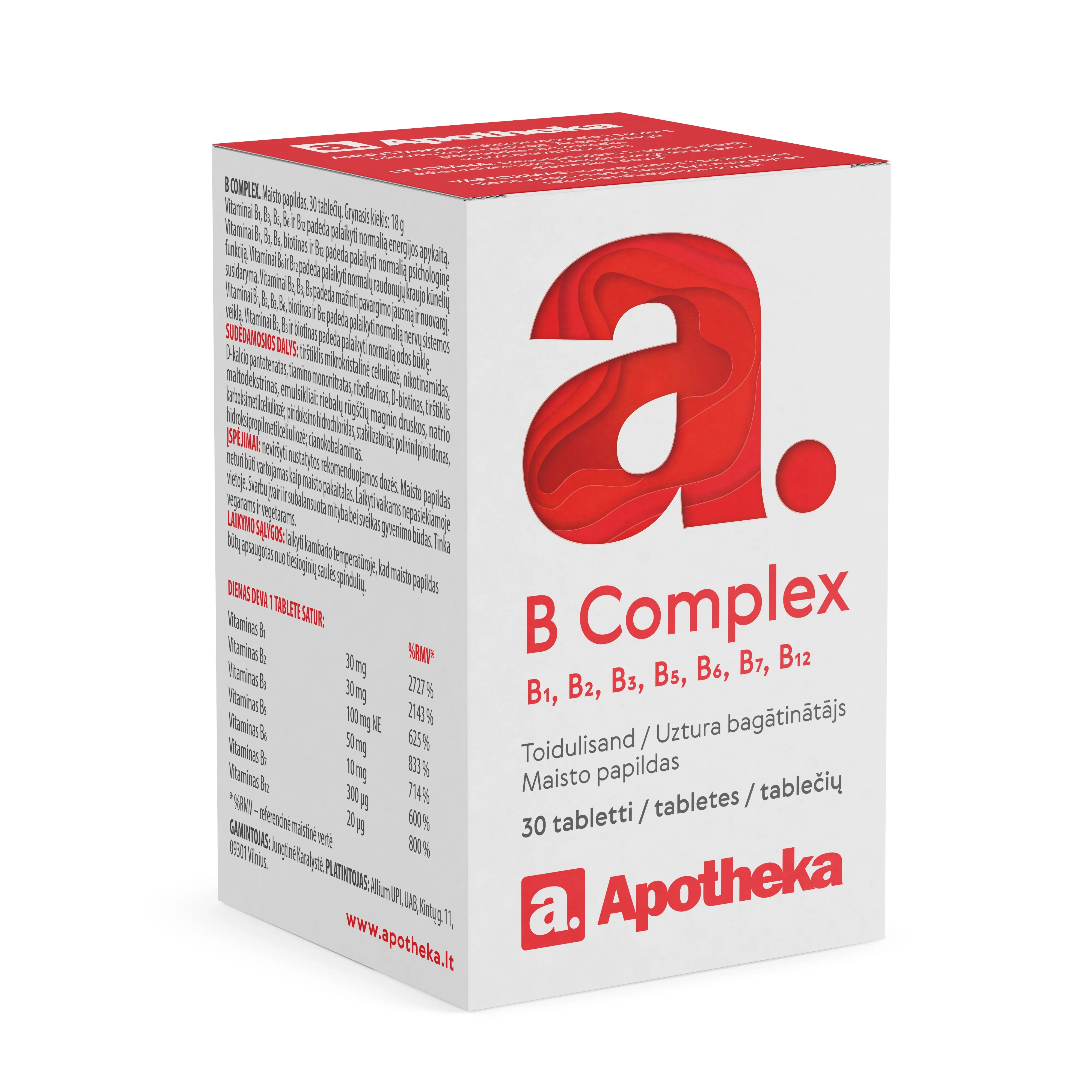 APOTHEKA B komplekss tabletes, 30 gab - Produkta attēls 
