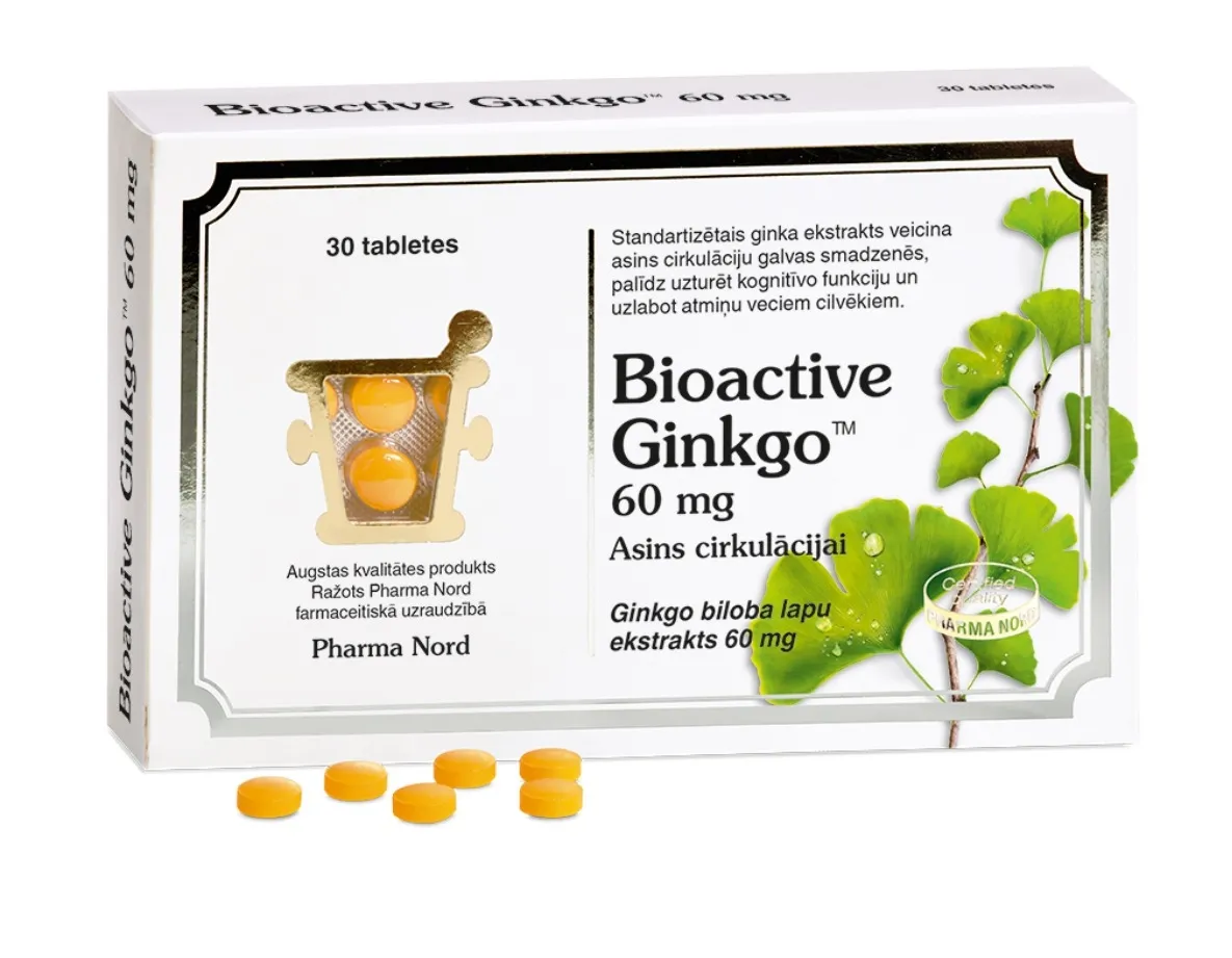 BIOACTIVE Ginkgo 60 mg tabletes, 30 gab. - Produkta attēls 